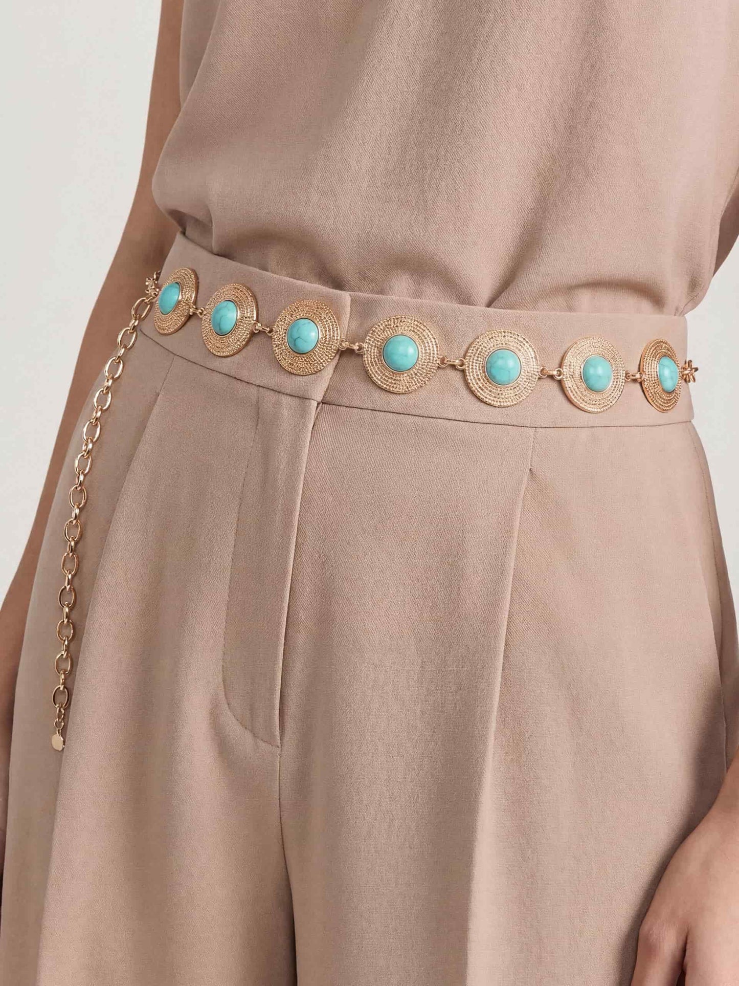  Turquoise Medallion Belt in Gold Tone 2