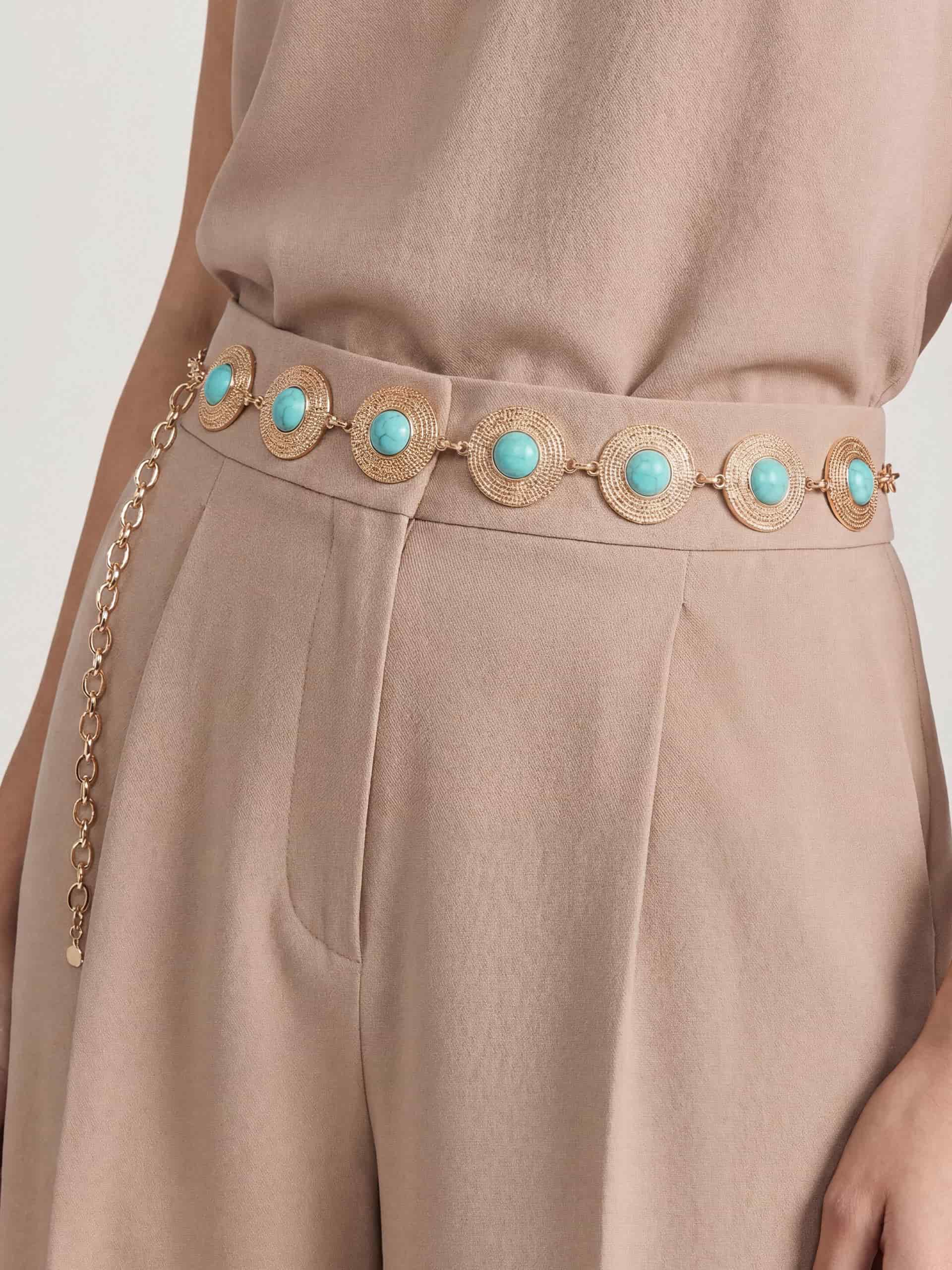  Turquoise Medallion Belt in Gold Tone 2