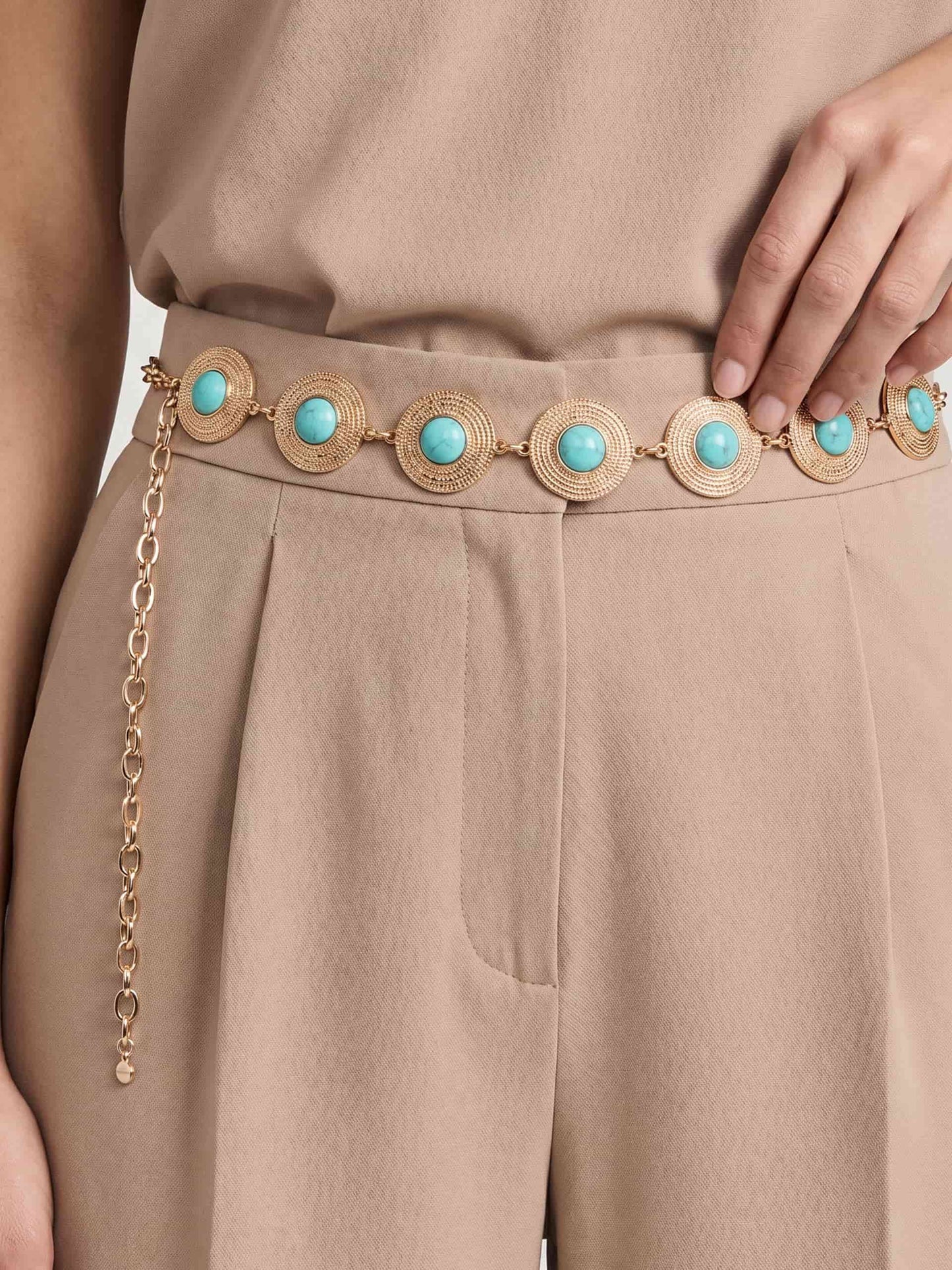  Turquoise Medallion Belt in Gold Tone 3