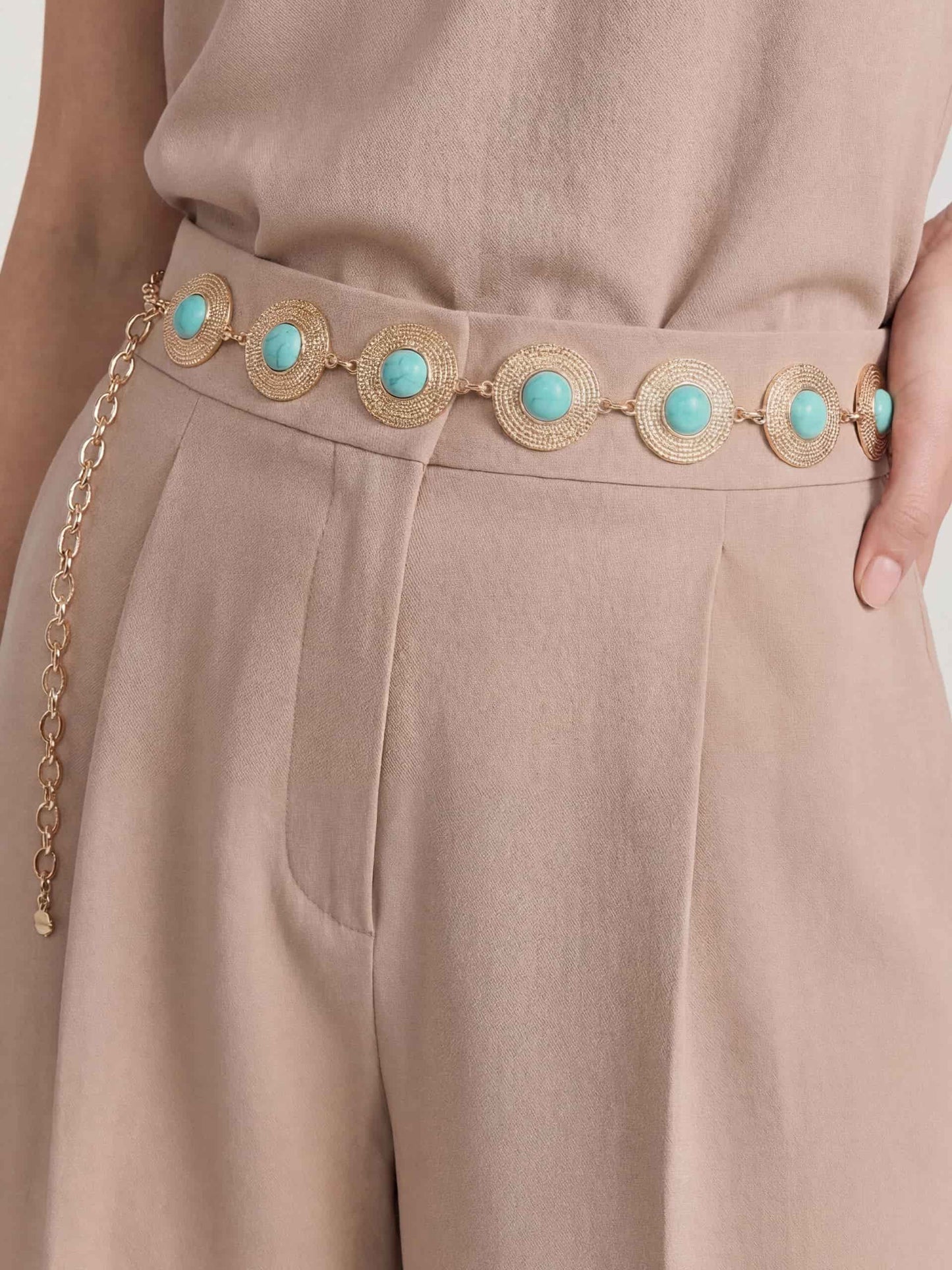  Turquoise Medallion Belt in Gold Tone 4