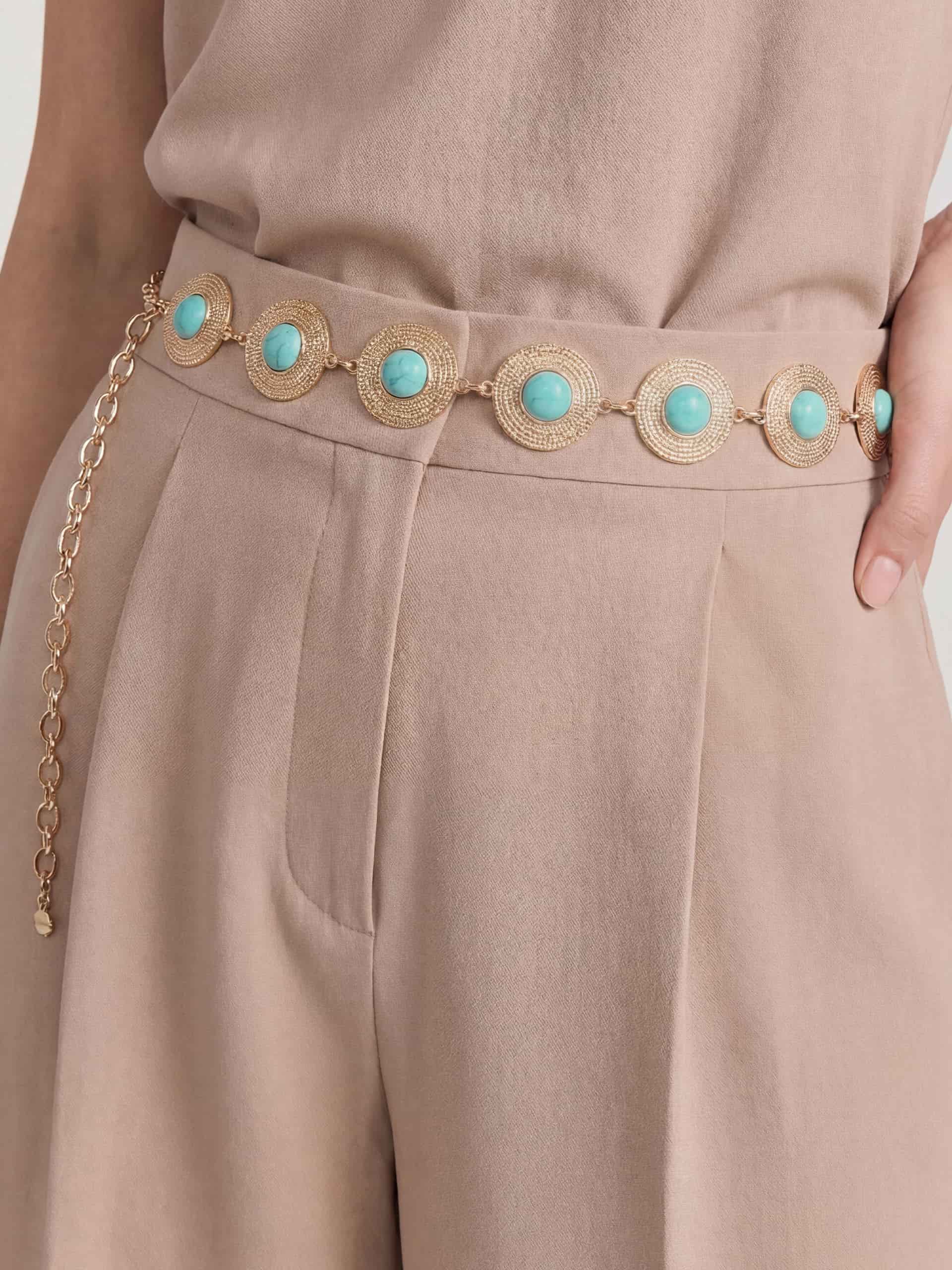  Turquoise Medallion Belt in Gold Tone 4