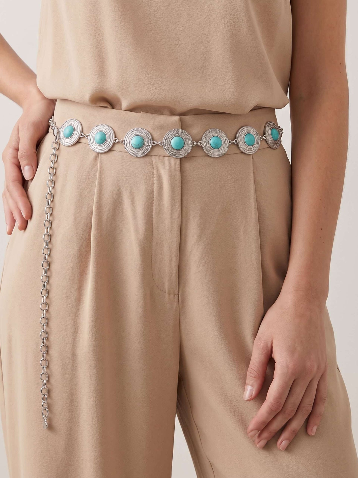  Turquoise Medallion Belt Silver Plated 2