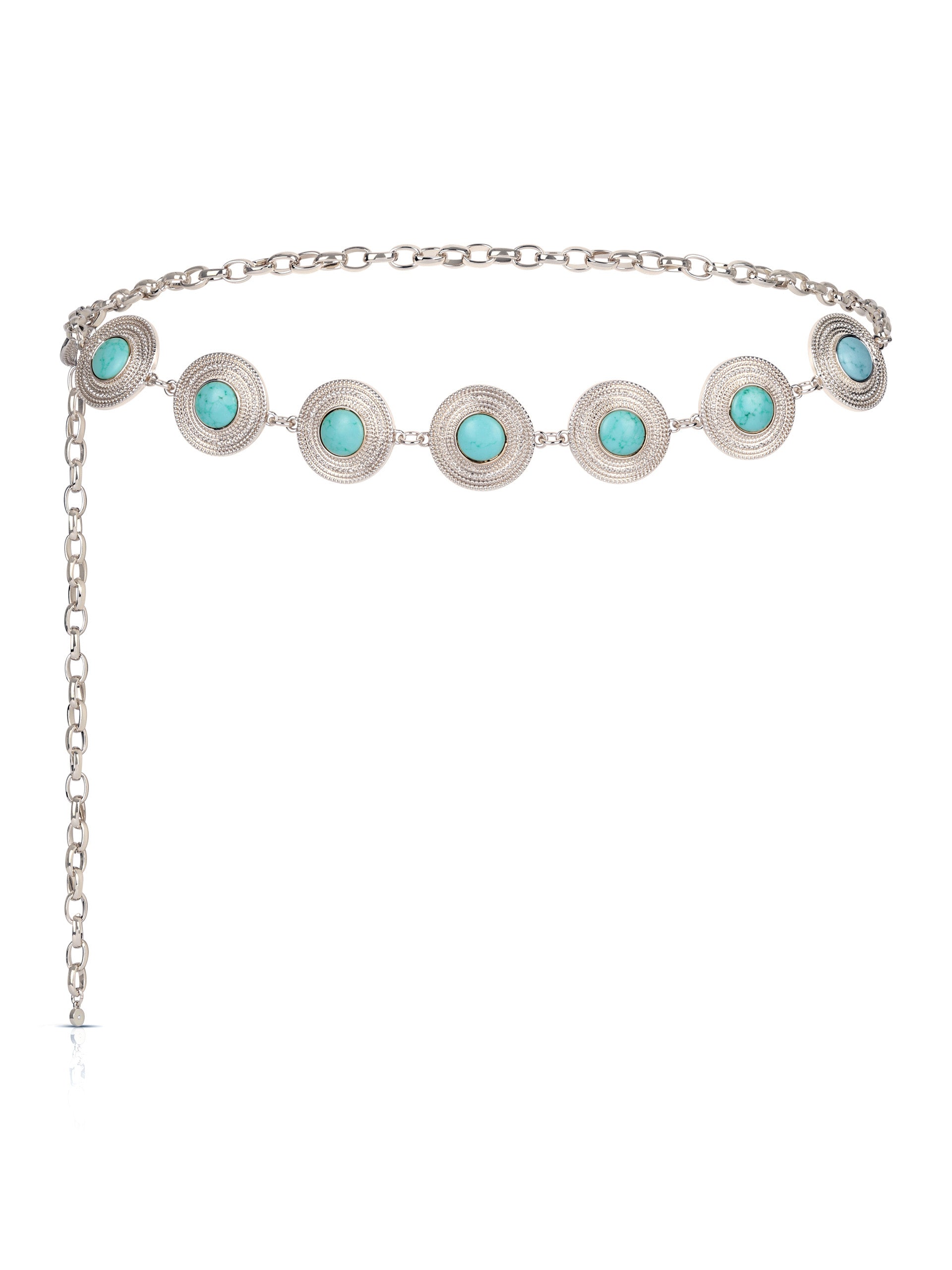 Turquoise Medallion Belt Silver Plated 1