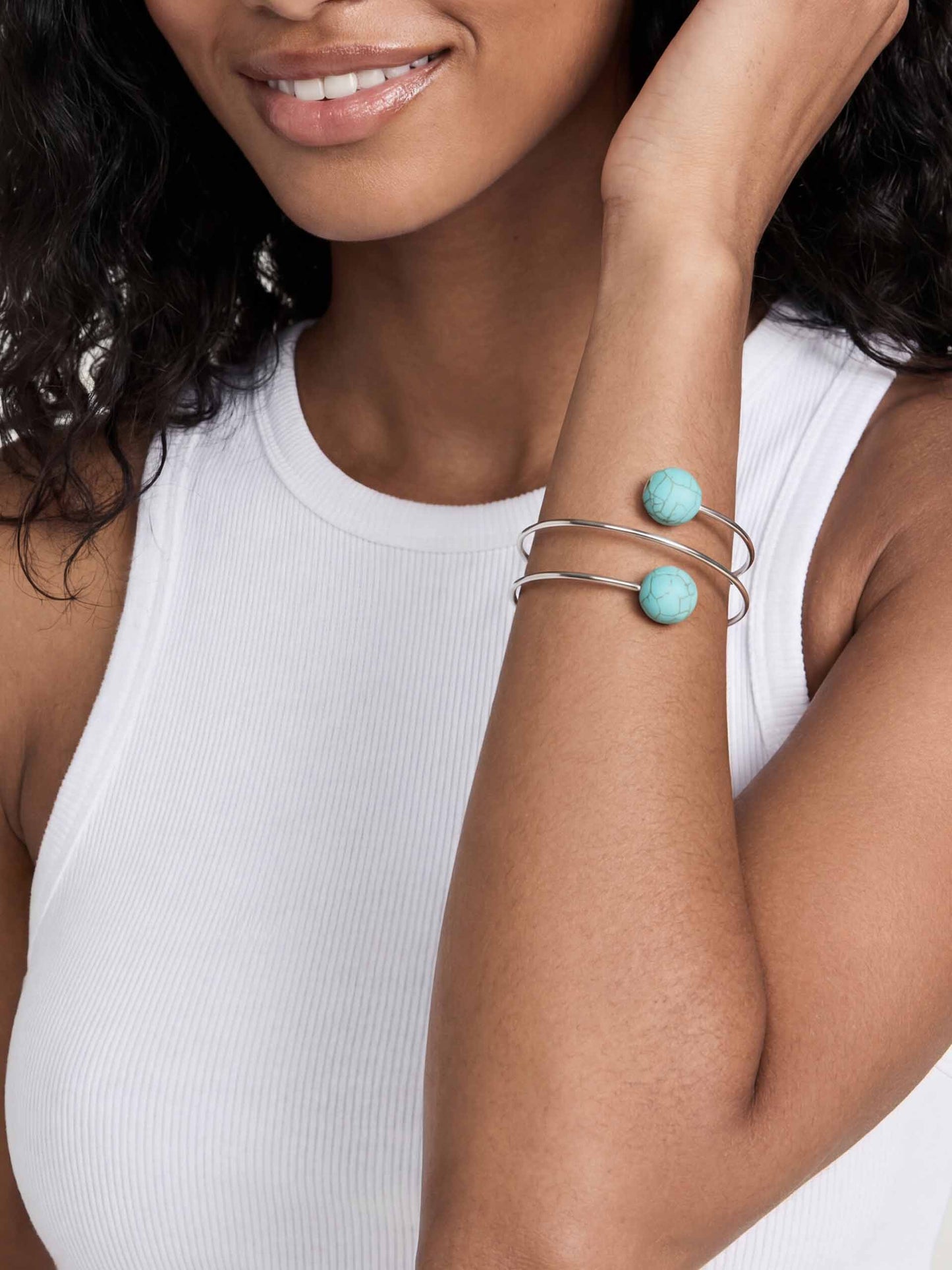 Summer Escape Turquoise Cuff Turquoise with Silver Plating on model 1