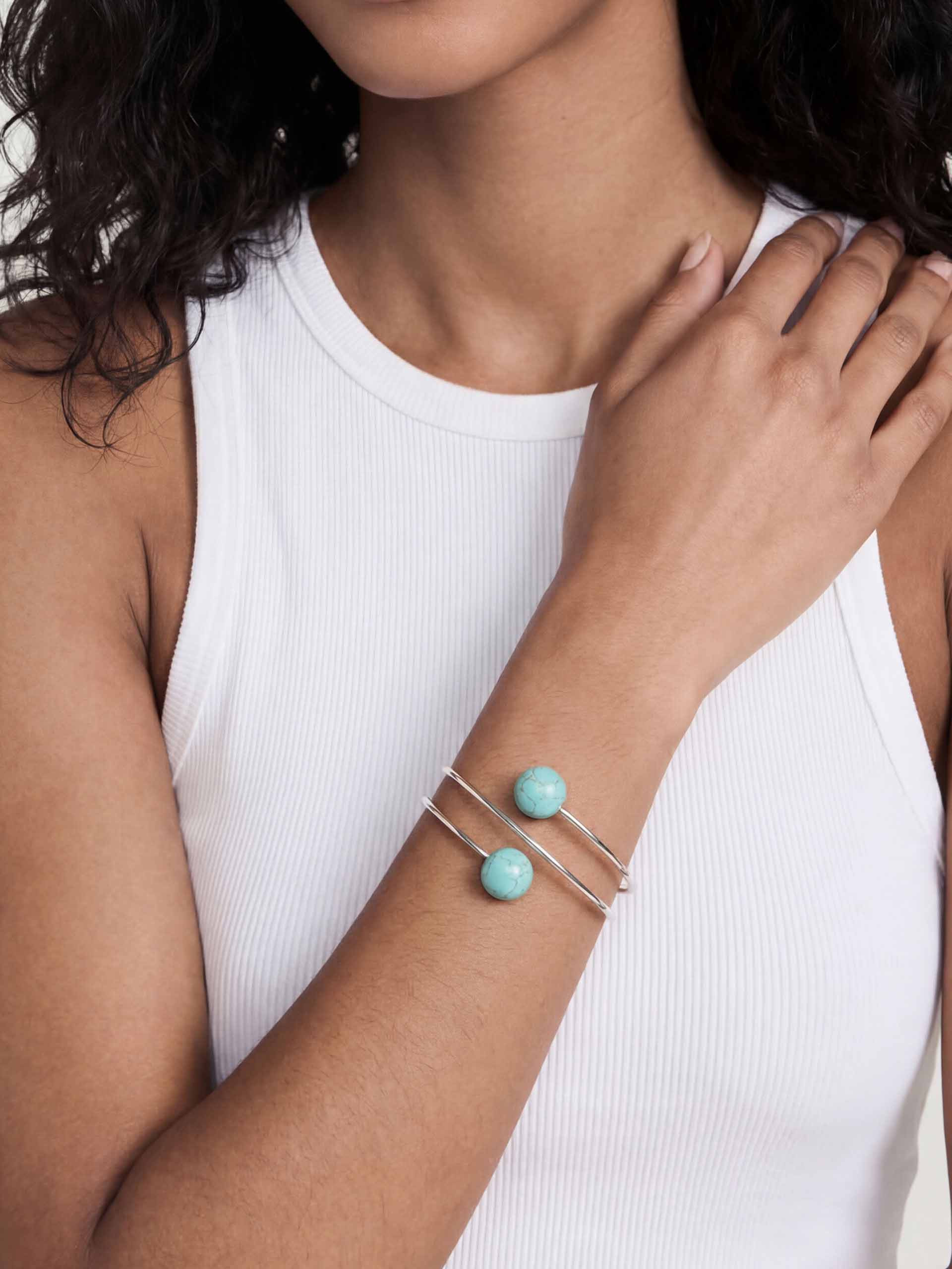 Summer Escape Turquoise Cuff Turquoise with Silver Plating on model 2