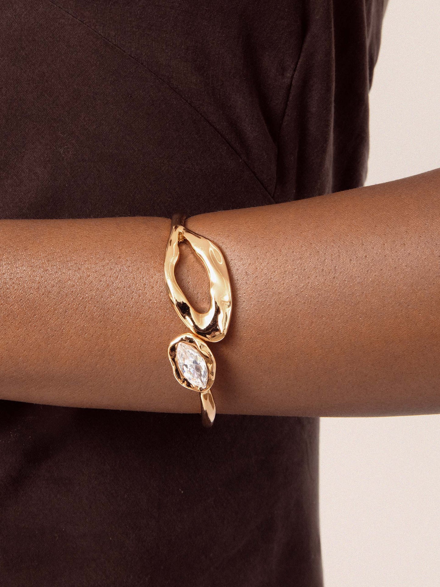 Molten Marquise Cuff Clear Crystal with 18k Gold Plating model 2