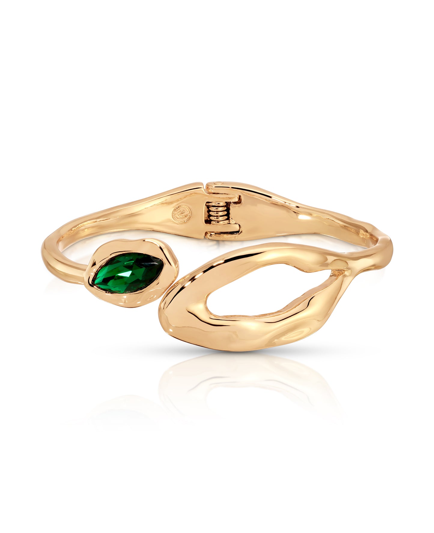 Molten Marquise Cuff Emerald Crystal with 18k Gold Plating