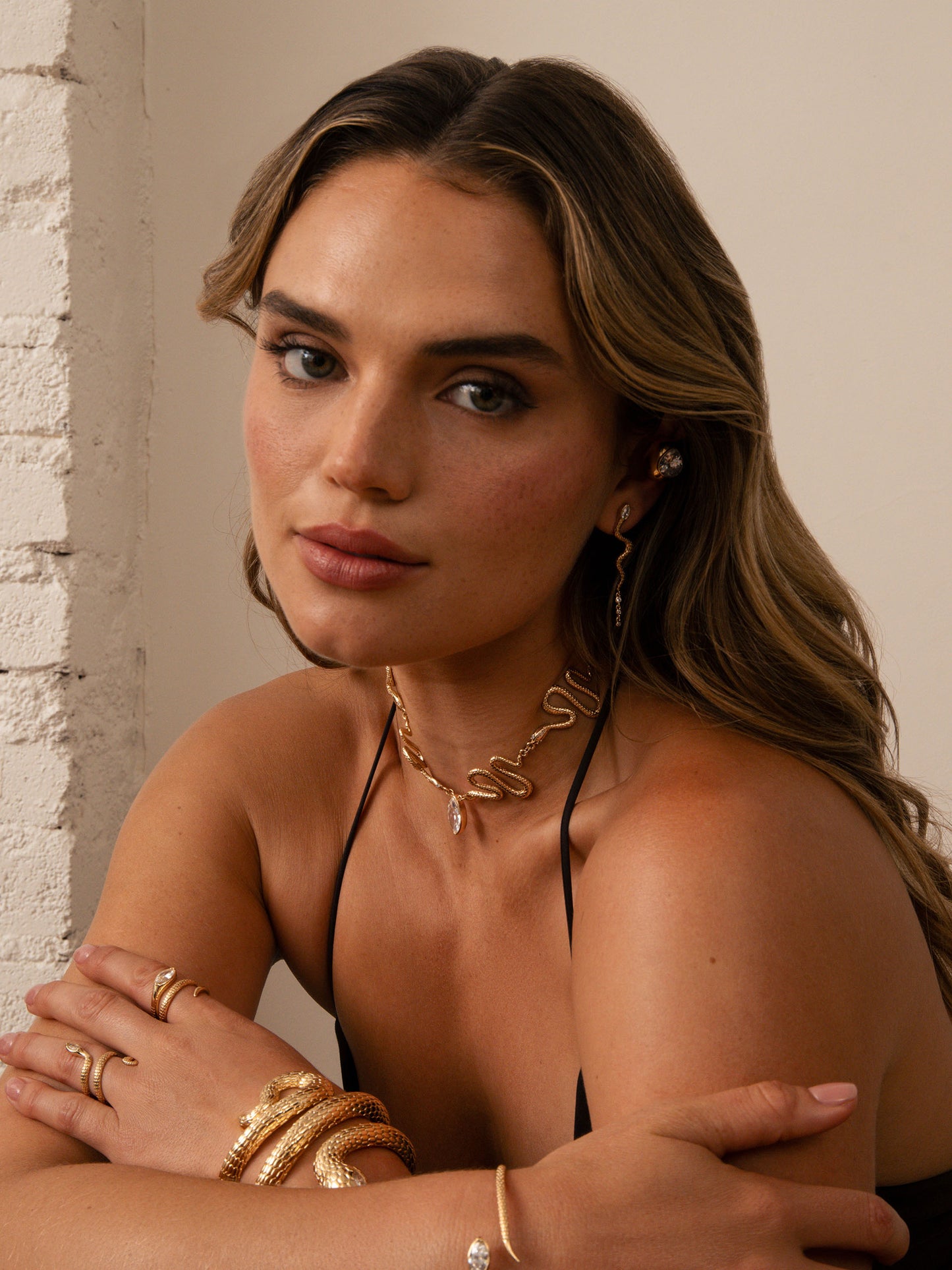 Serpentina Choker Clear Crystal with 18k Gold Plating model 6