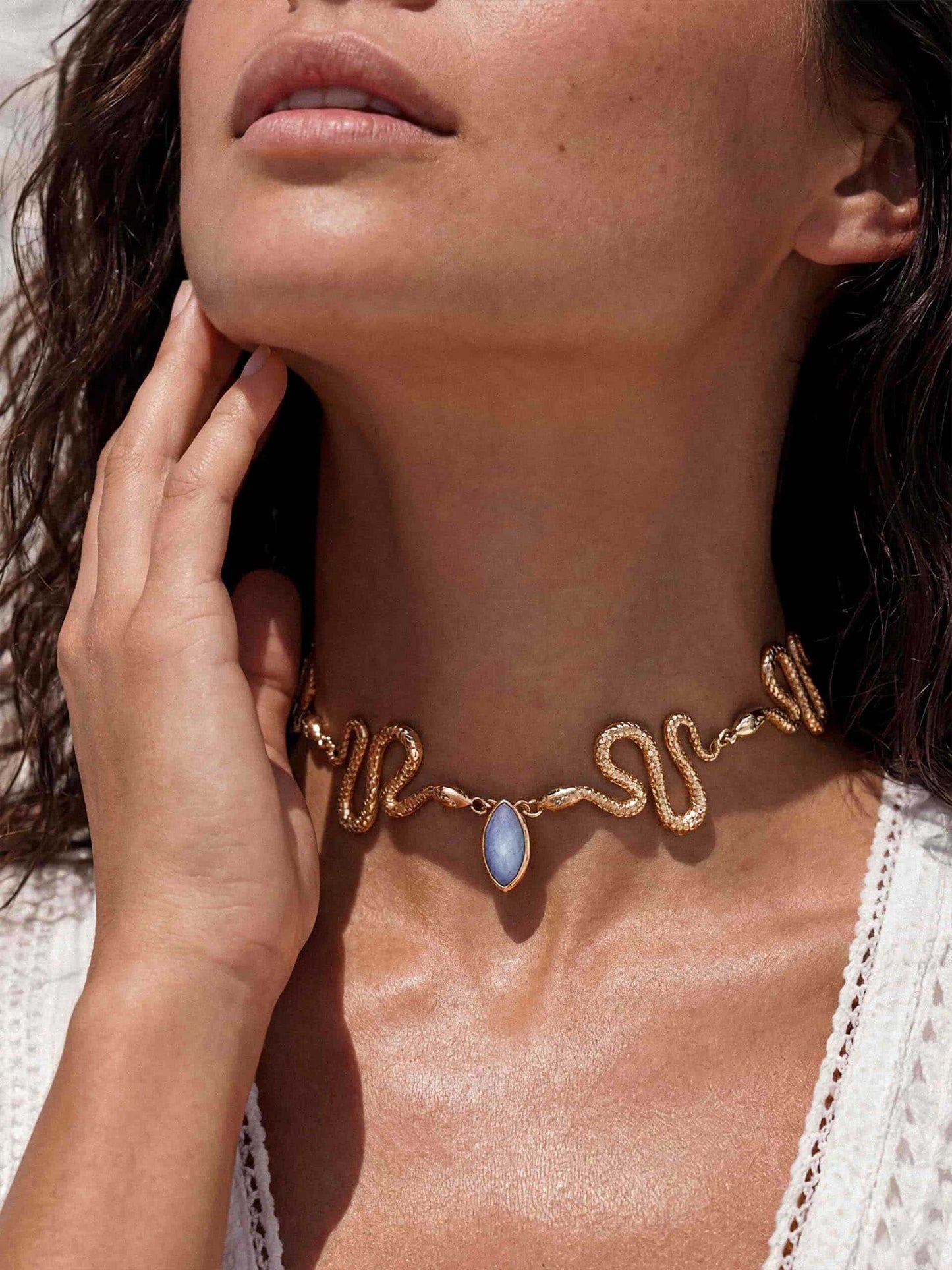 Mother of Pearl Serpentina Snake Choker Light Blue Mother of Pearl with 18k Gold Plating 3