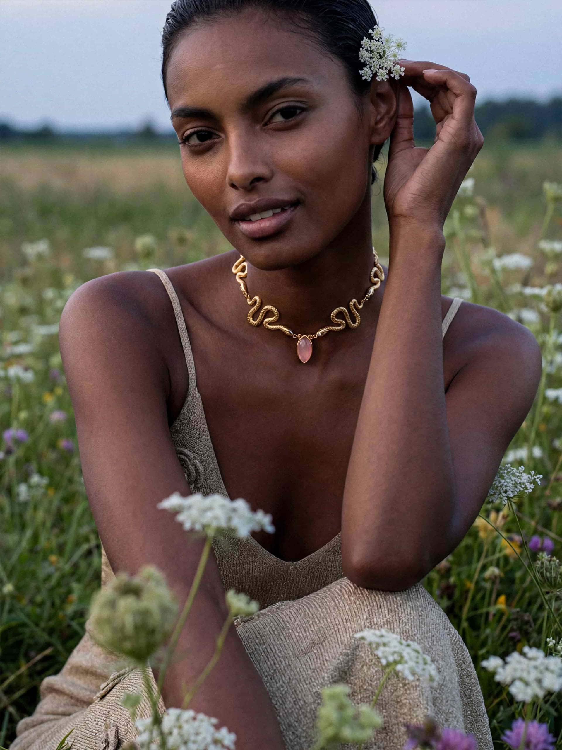 Mother of Pearl Serpentina Snake Choker Light Pink Mother of Pearl with 18k Gold Plating 3