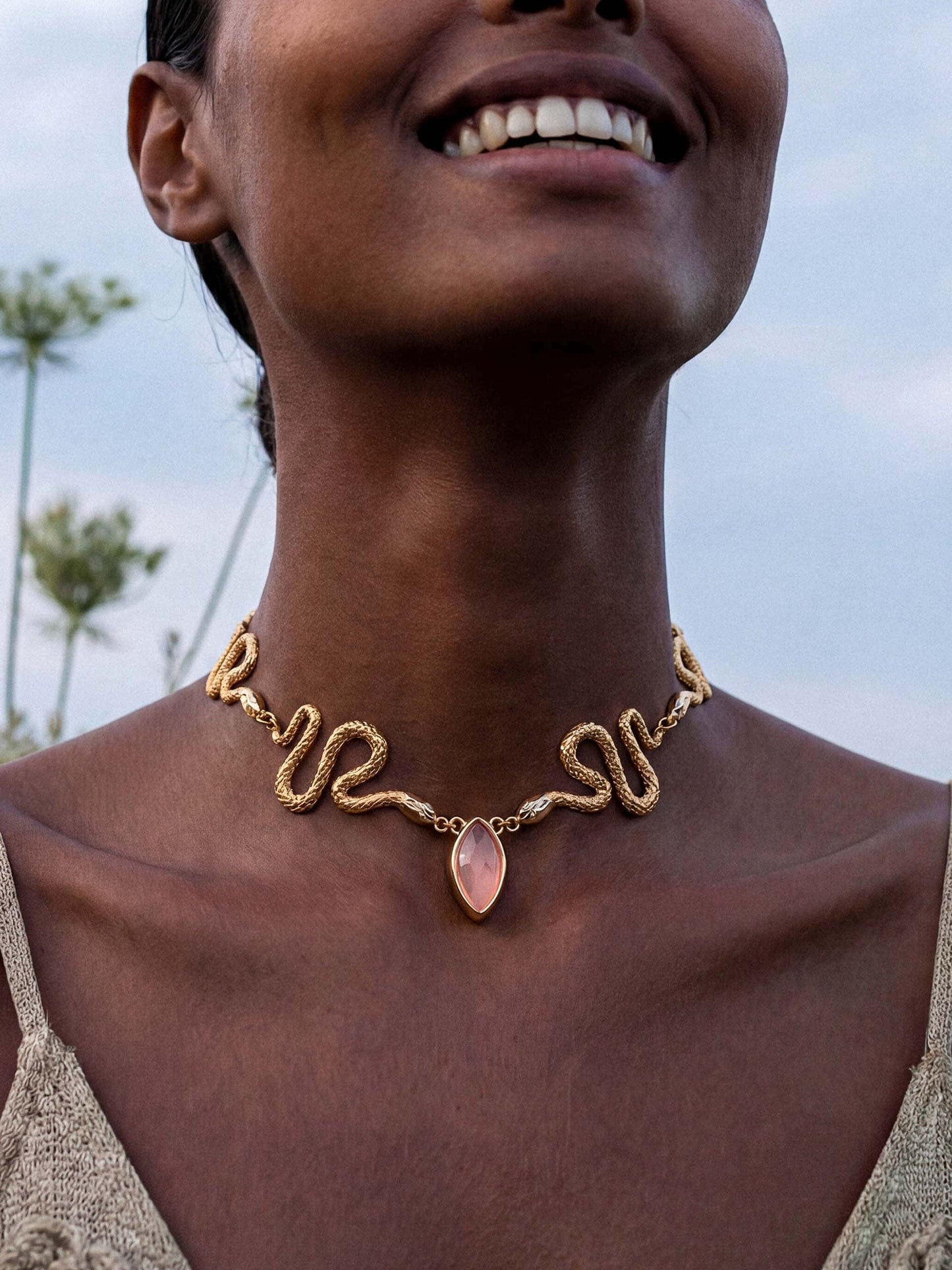 Mother of Pearl Serpentina Snake Choker Light Pink Mother of Pearl with 18k Gold Plating 4