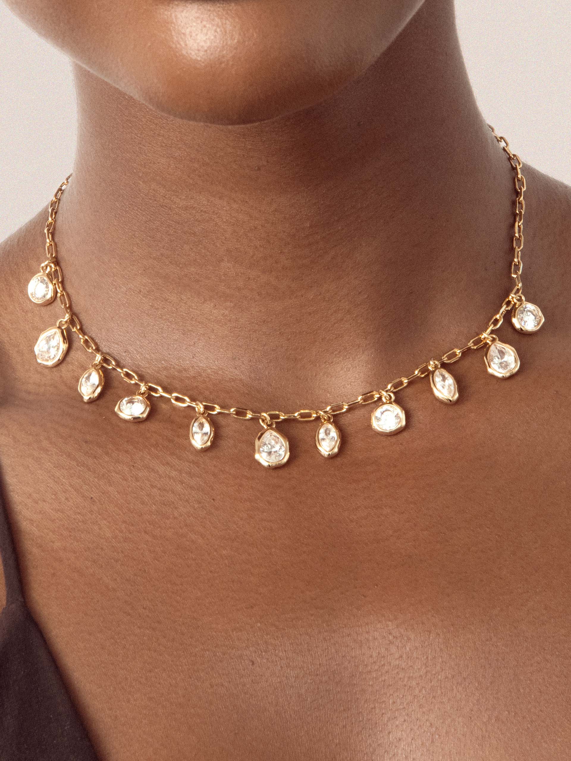 Liquid Crystal Charm Necklace Clear Crystal with 18k Gold Plating model