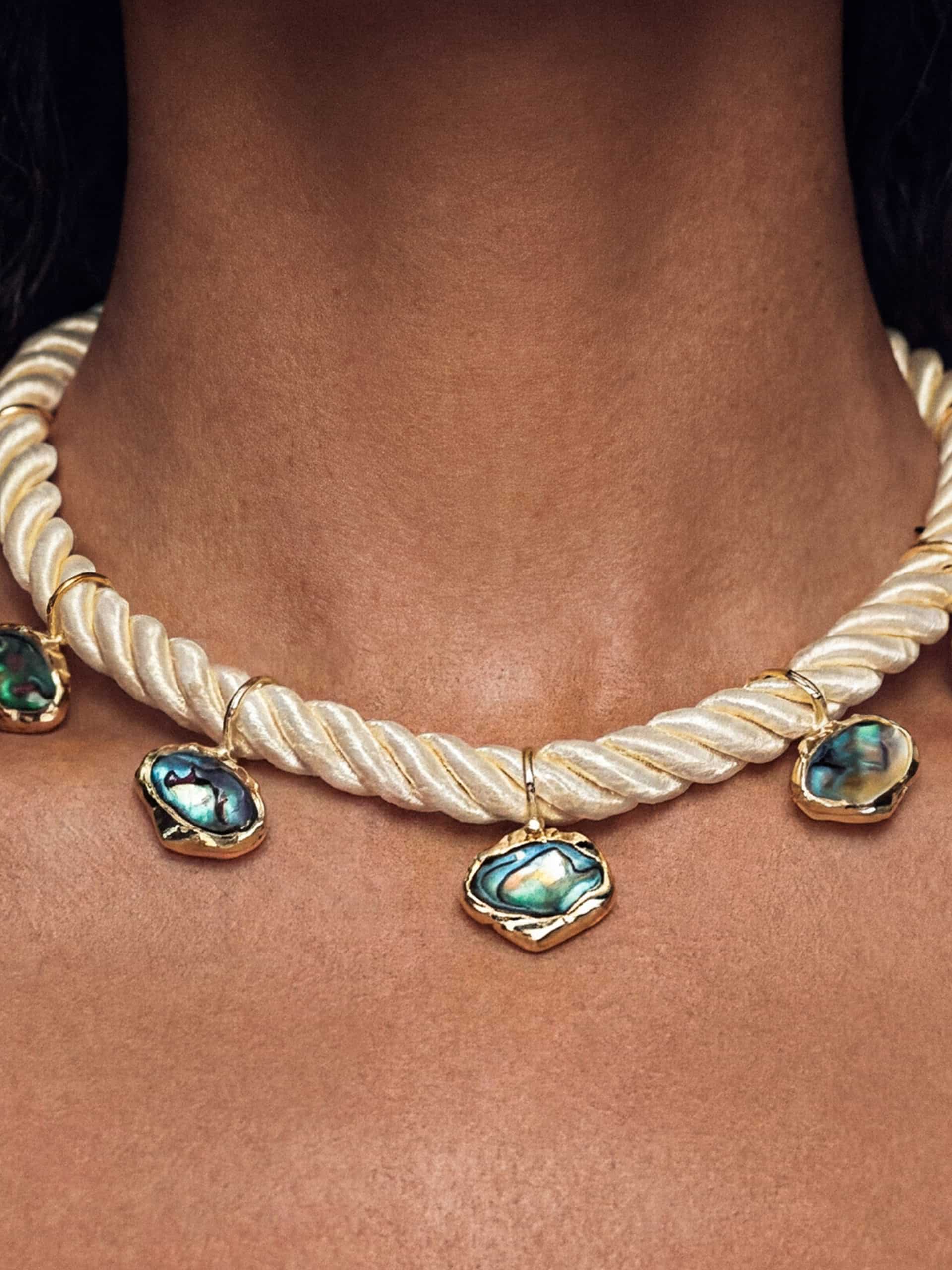Abalone Shell with 18k Gold Plating on Bone Rope model 