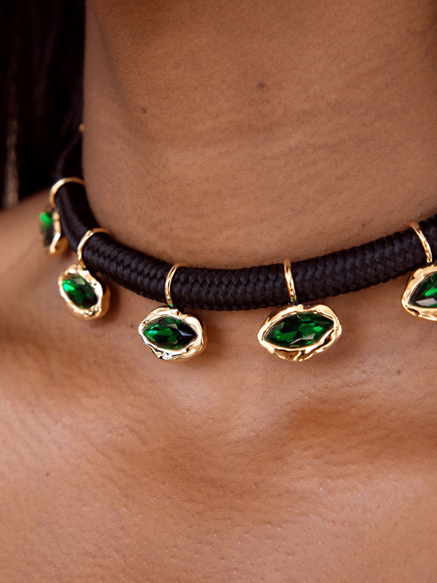Midnight Luxe Crystal Choker Emerald Crystal with 18k Gold Plating on model 3