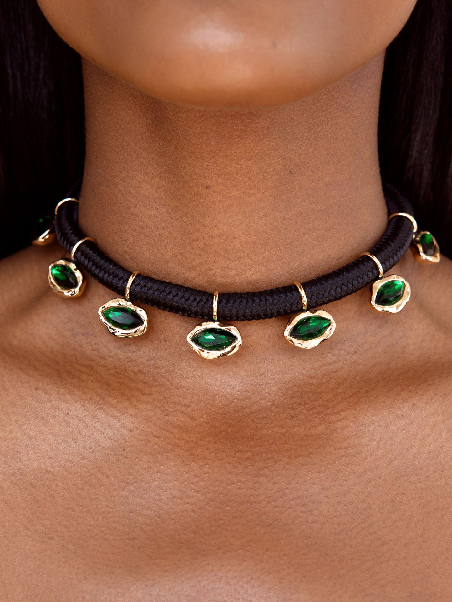 Midnight Luxe Crystal Choker Emerald Crystal with 18k Gold Plating on model 1