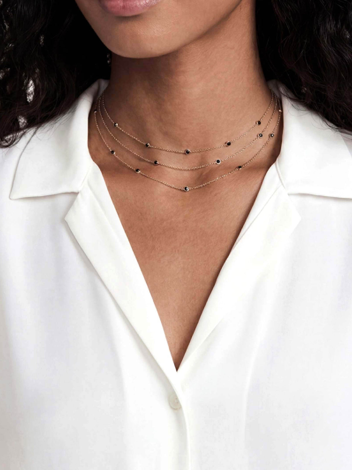 Crystal Dot Layered Necklace Black Crystal with 18k Gold Plating model 1