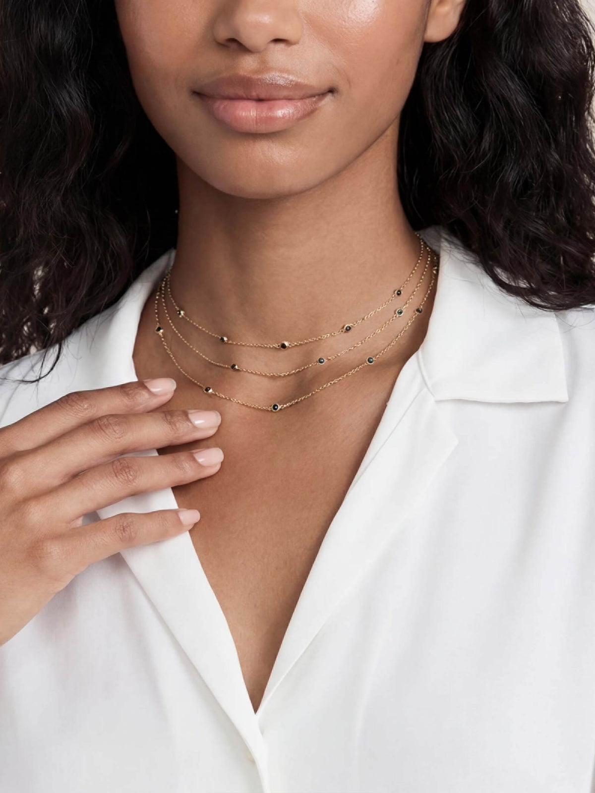 Crystal Dot Layered Necklace Black Crystal with 18k Gold Plating model 3