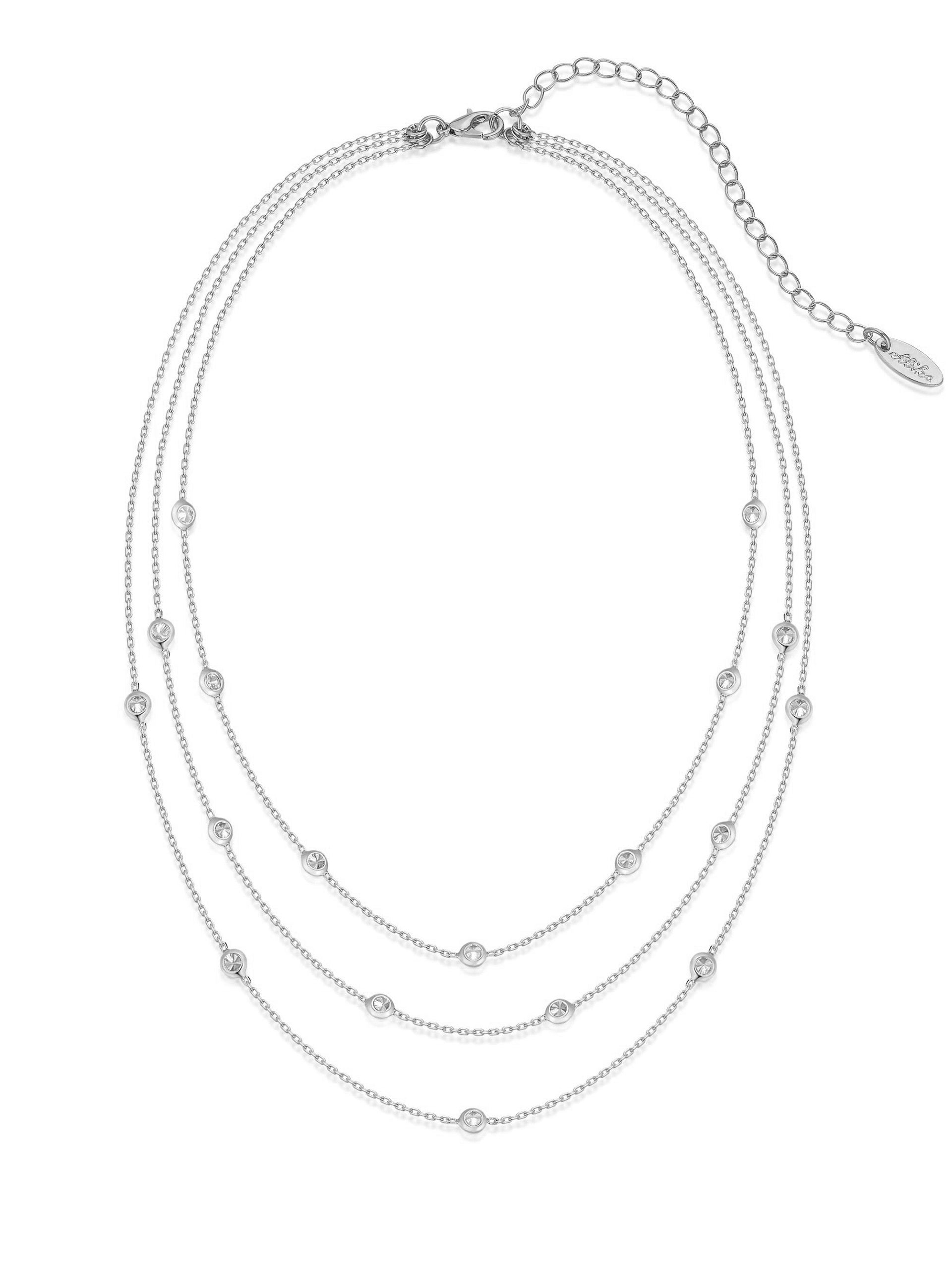 Crystal Dot Layered Necklace in Silver Plating