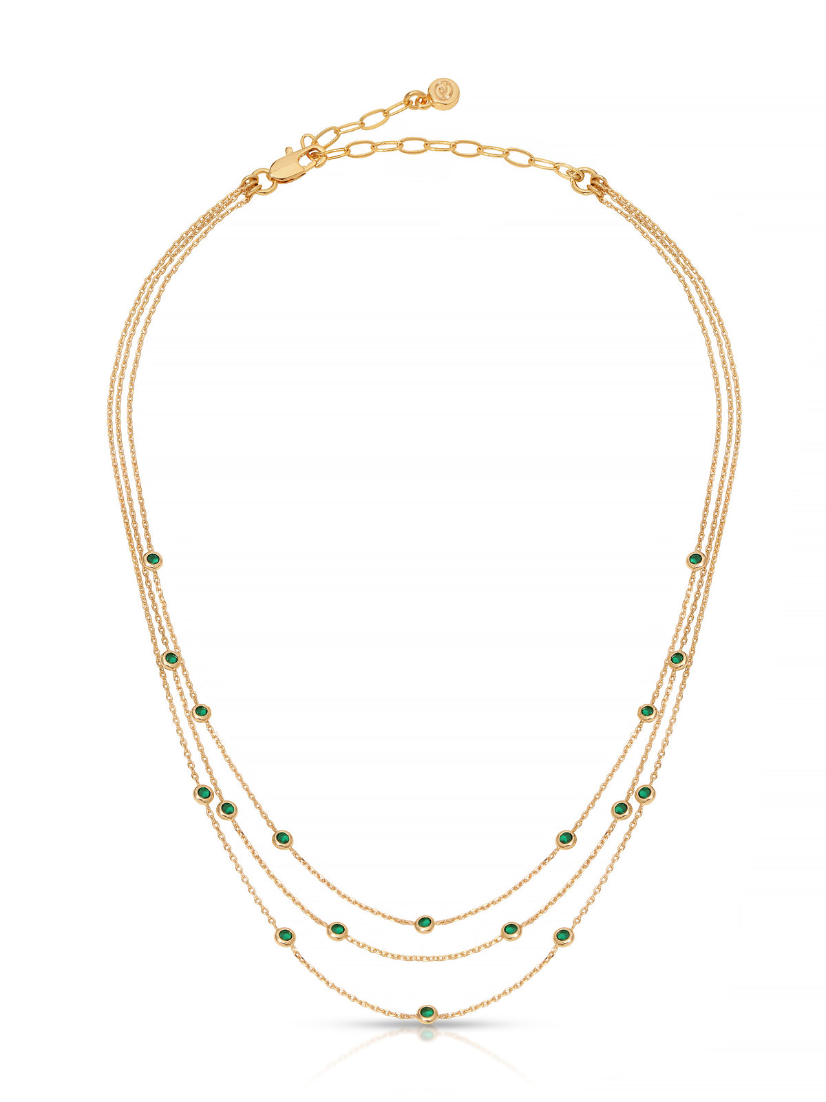 Crystal Dot Layered Necklace Emerald Crystal with 18k Gold Plating 2