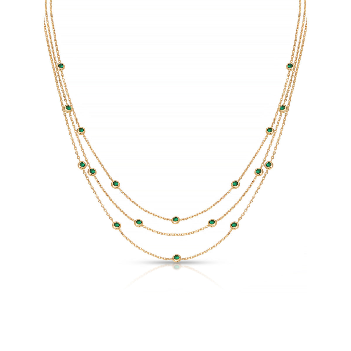 Crystal Dot Layered Necklace Emerald Crystal with 18k Gold Plating