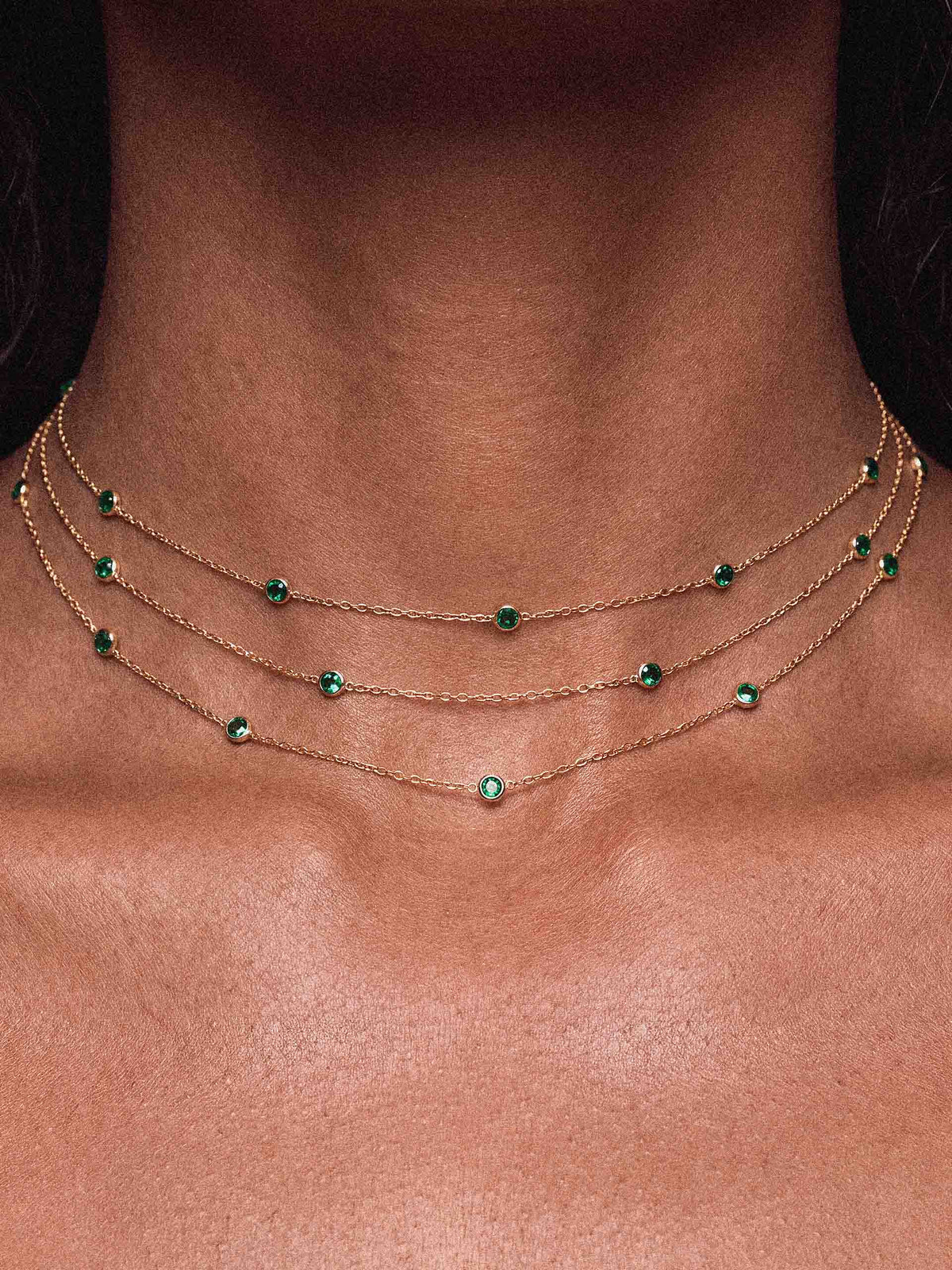 Crystal Dot Layered Necklace Emerald Crystal with 18k Gold Plating model 1