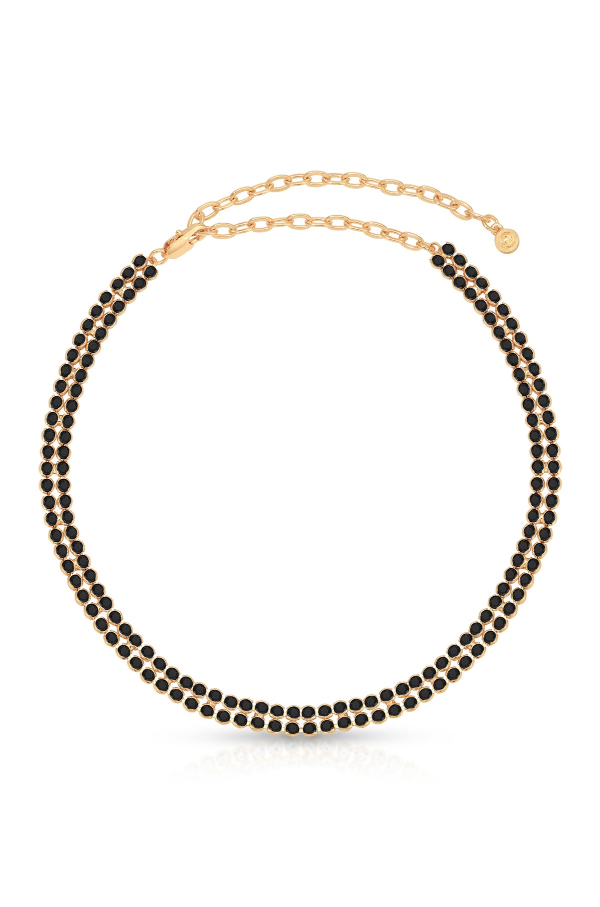 Two Rows of Crystal Sparkle Choker Black Crystal with 18k Gold Plating