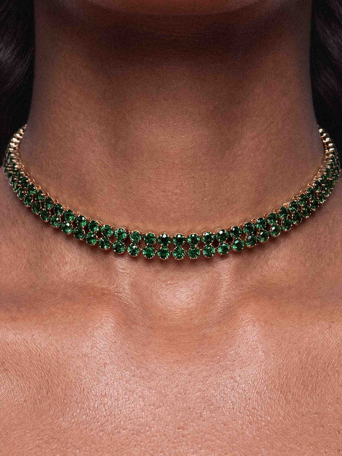 Two Rows of Crystal Sparkle Choker Emerald Crystal with 18k Gold Plating model 1