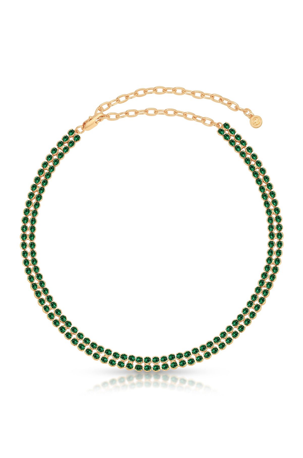 Two Rows of Crystal Sparkle Choker Emerald Crystal with 18k Gold Plating