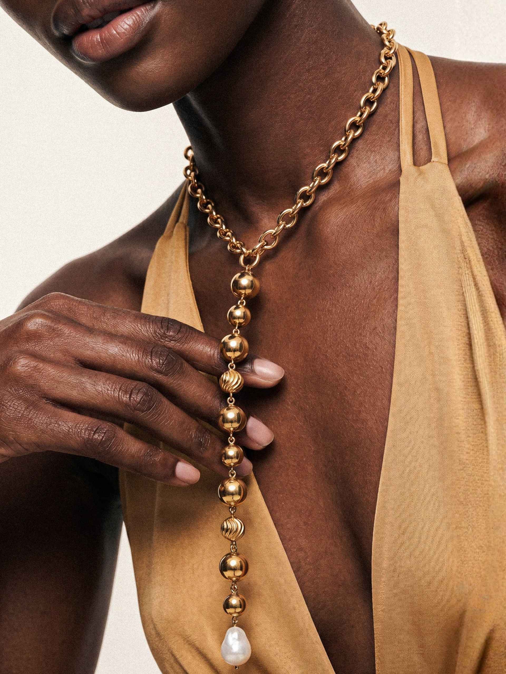 Deep Drop Pearl Lariat Necklace Pearl with 18k Gold Plating model 4