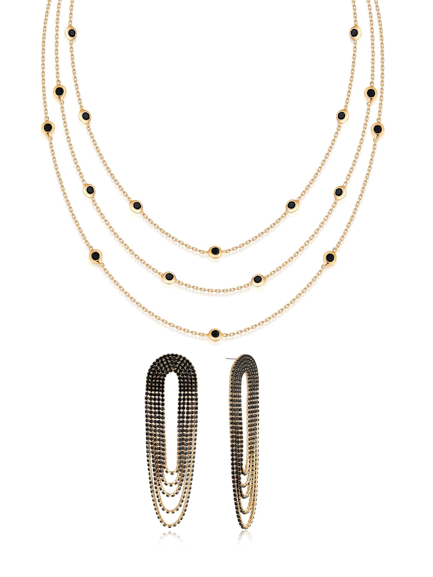 Crystal Fringe Statement Earrings & Layered Crystal Necklace Set