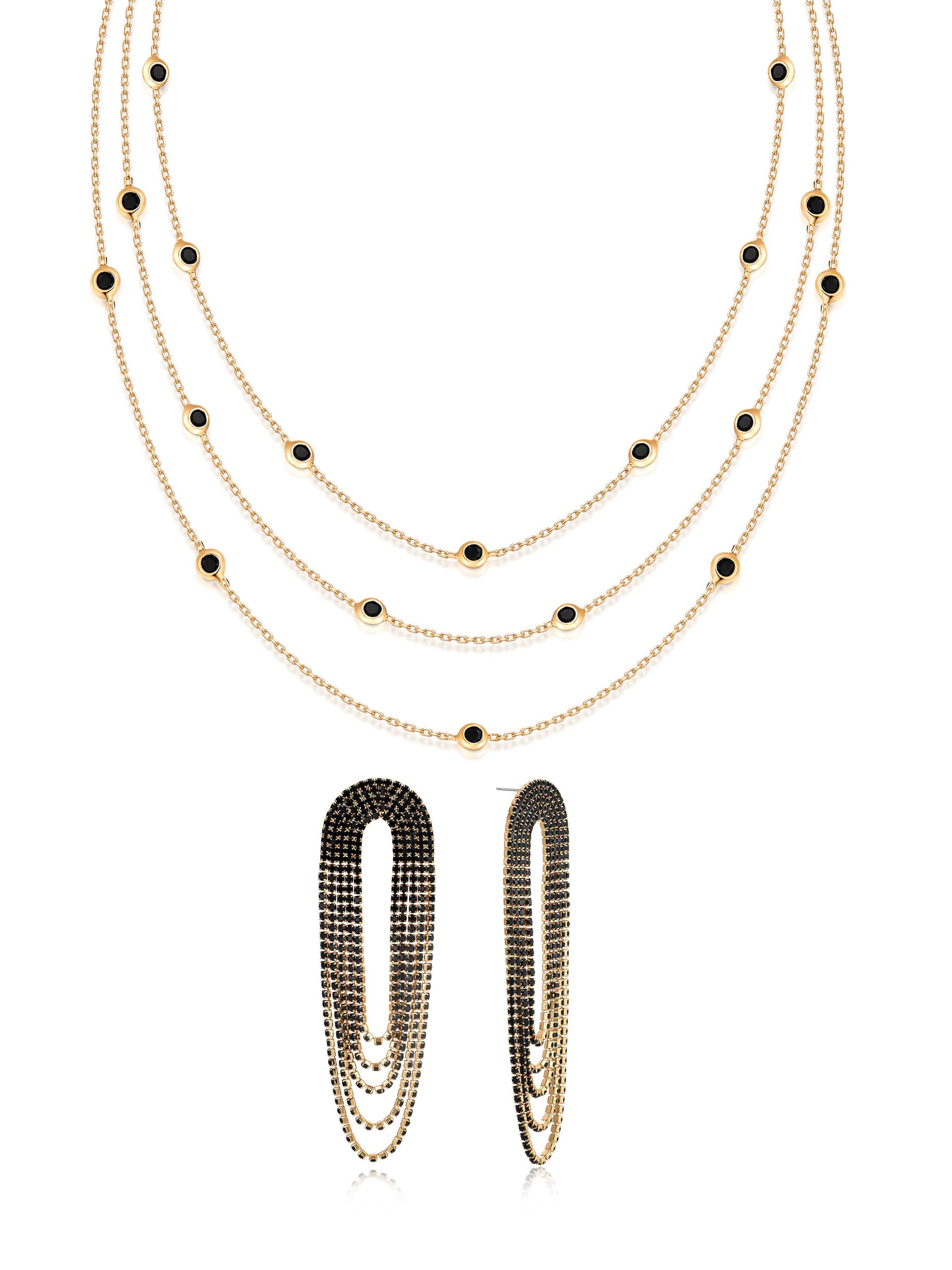Crystal Fringe Statement Earrings & Layered Crystal Necklace Set