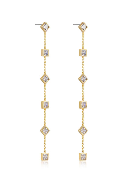 Geometric Linear 18k Gold Plated Earrings in clear side