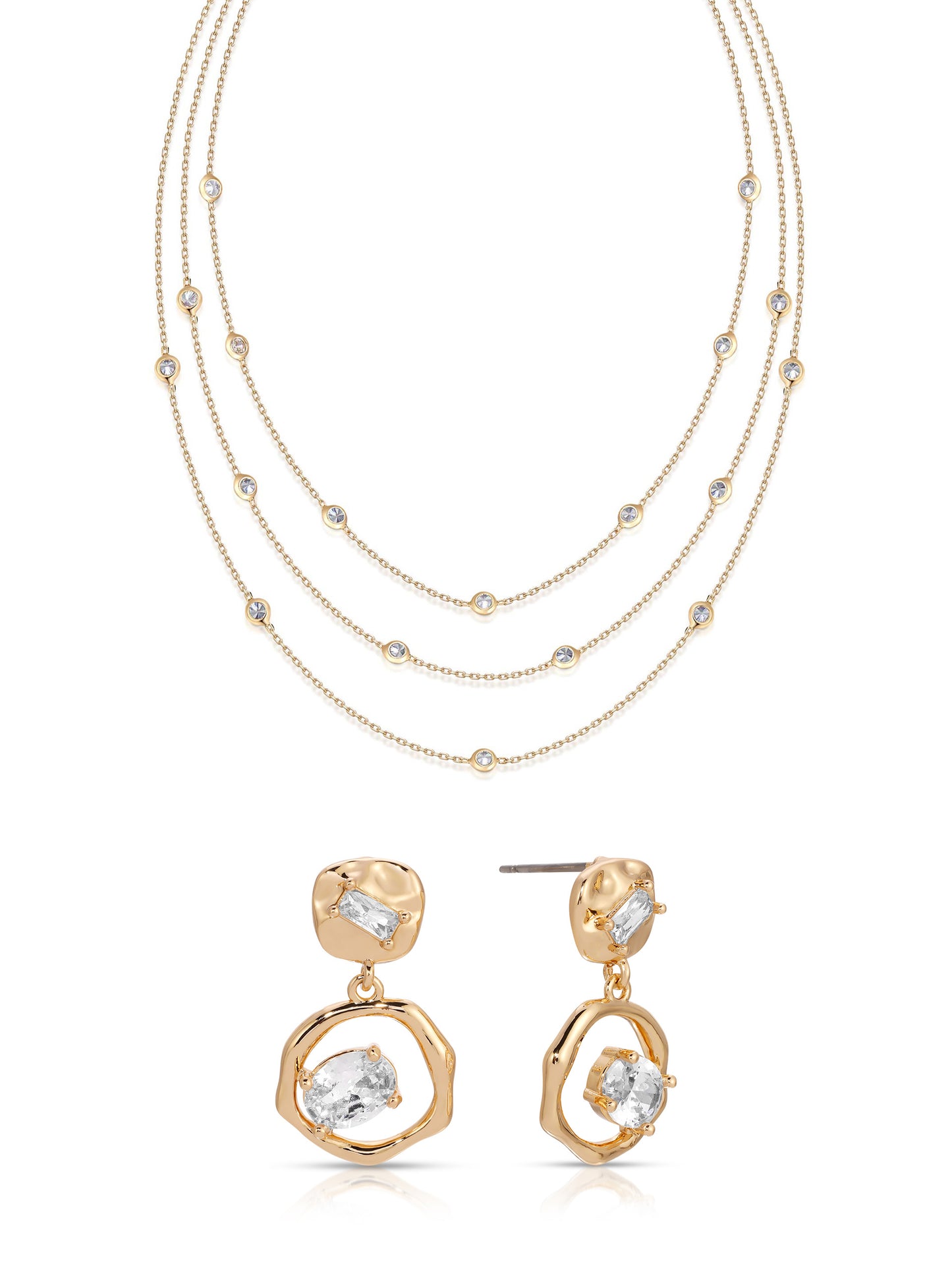Organic Crystal Earrings & Layered Crystal Necklace Set