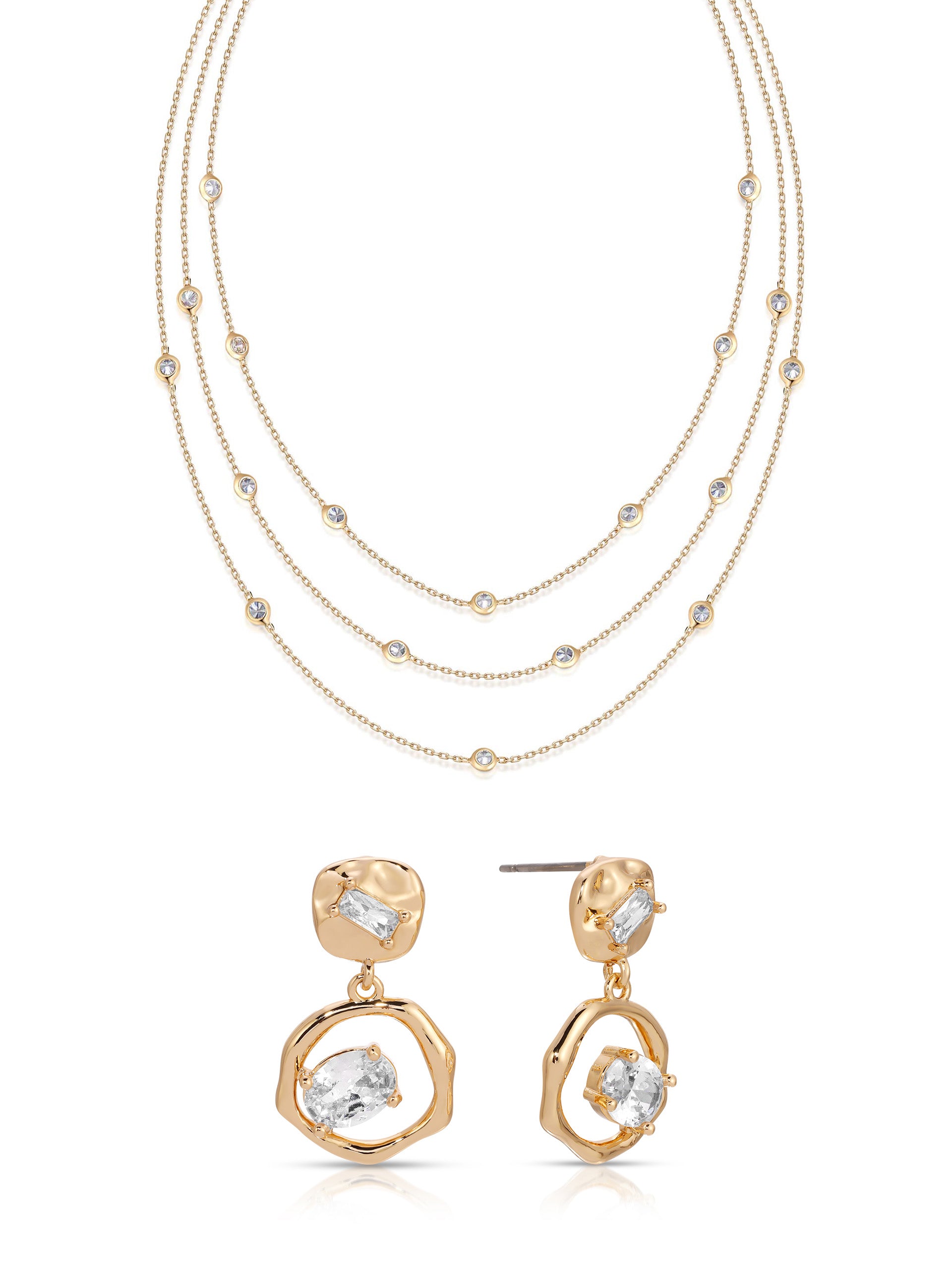 Organic Crystal Earrings & Layered Crystal Necklace Set