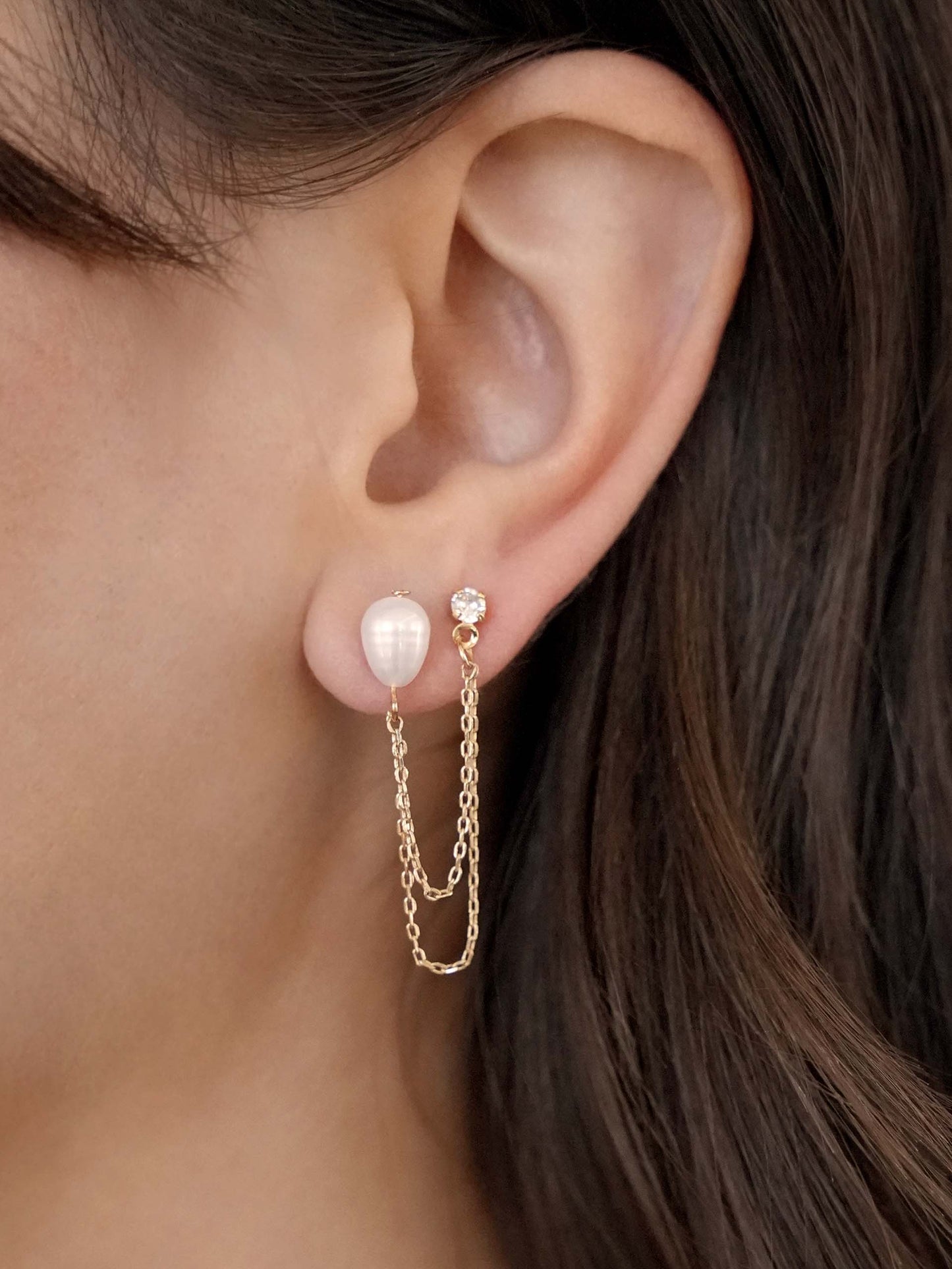Double Piercing Freshwater Pearl Earring