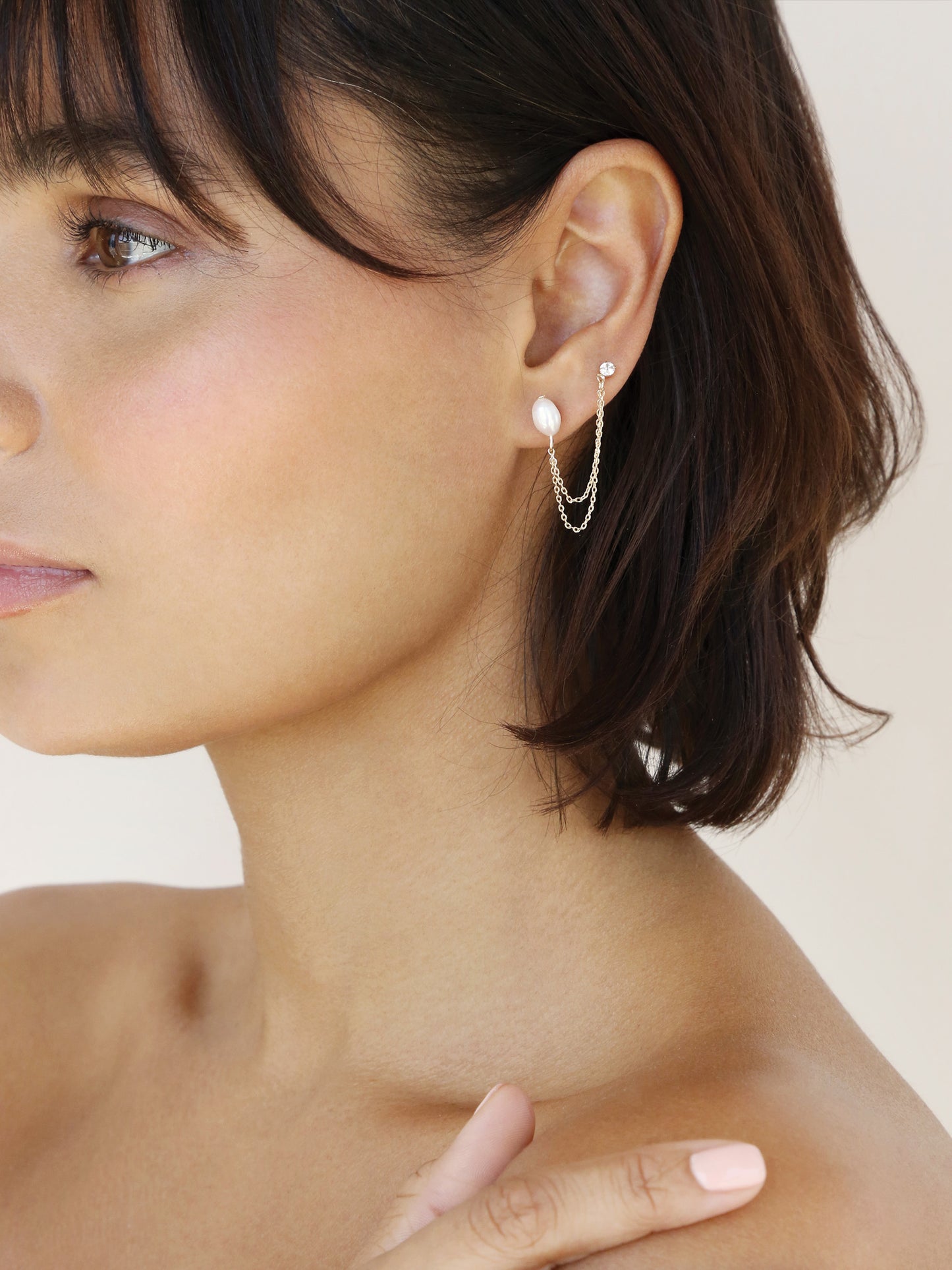Double Piercing Freshwater Pearl Earring