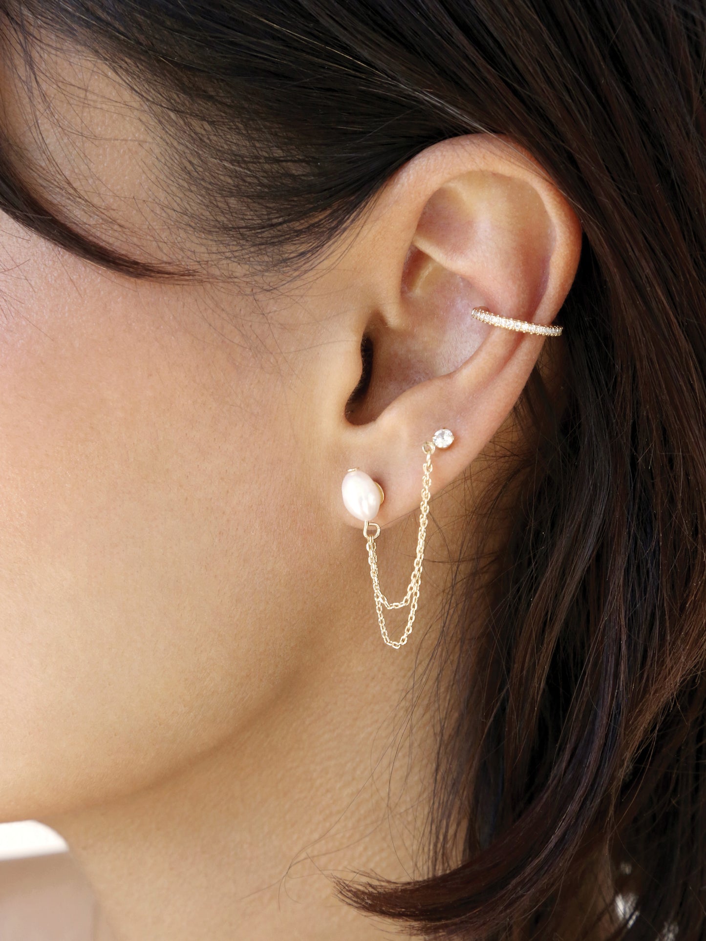 Double Piercing Freshwater Pearl Earring