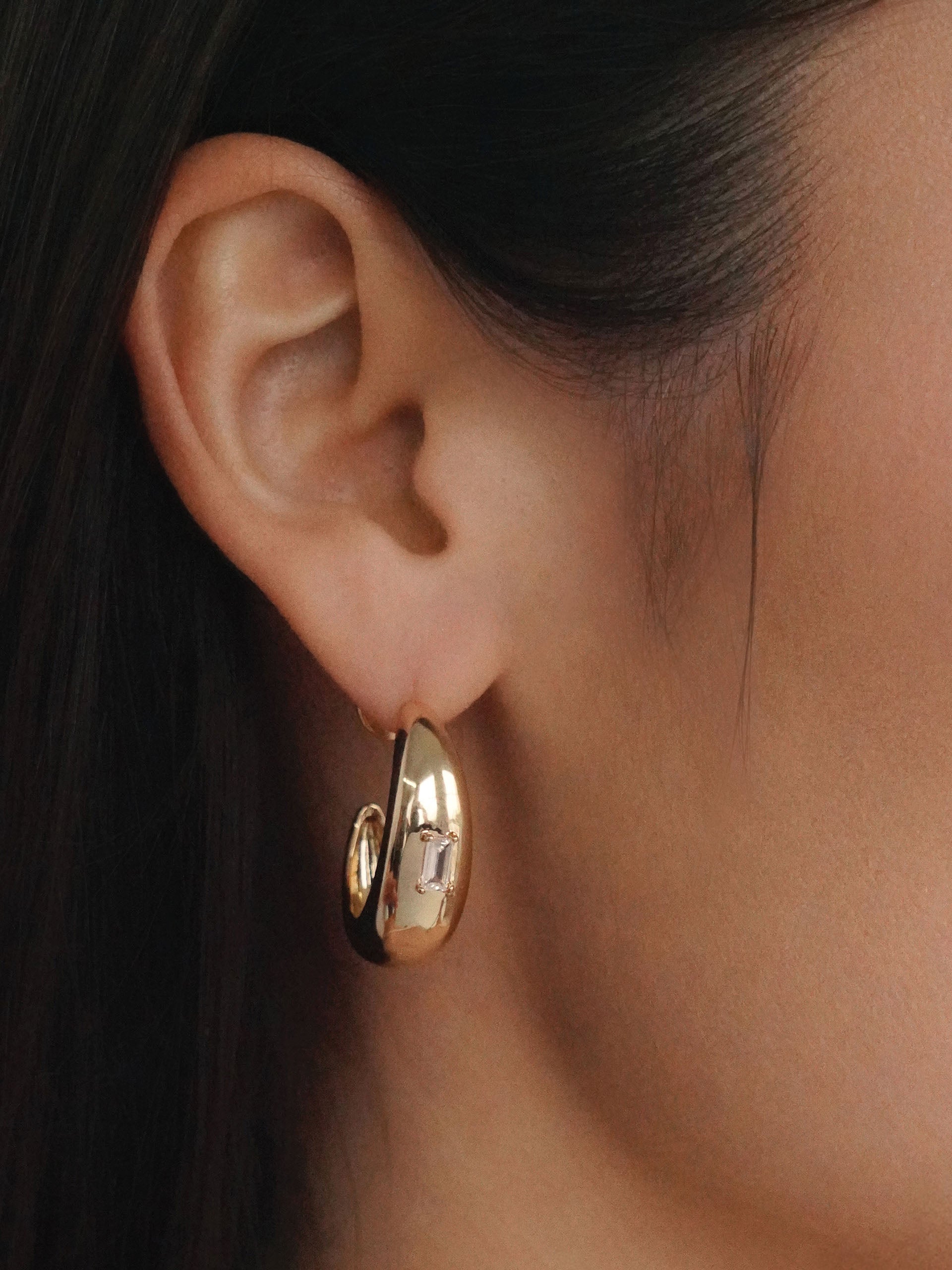 Oval Dome Baguette Hoops
