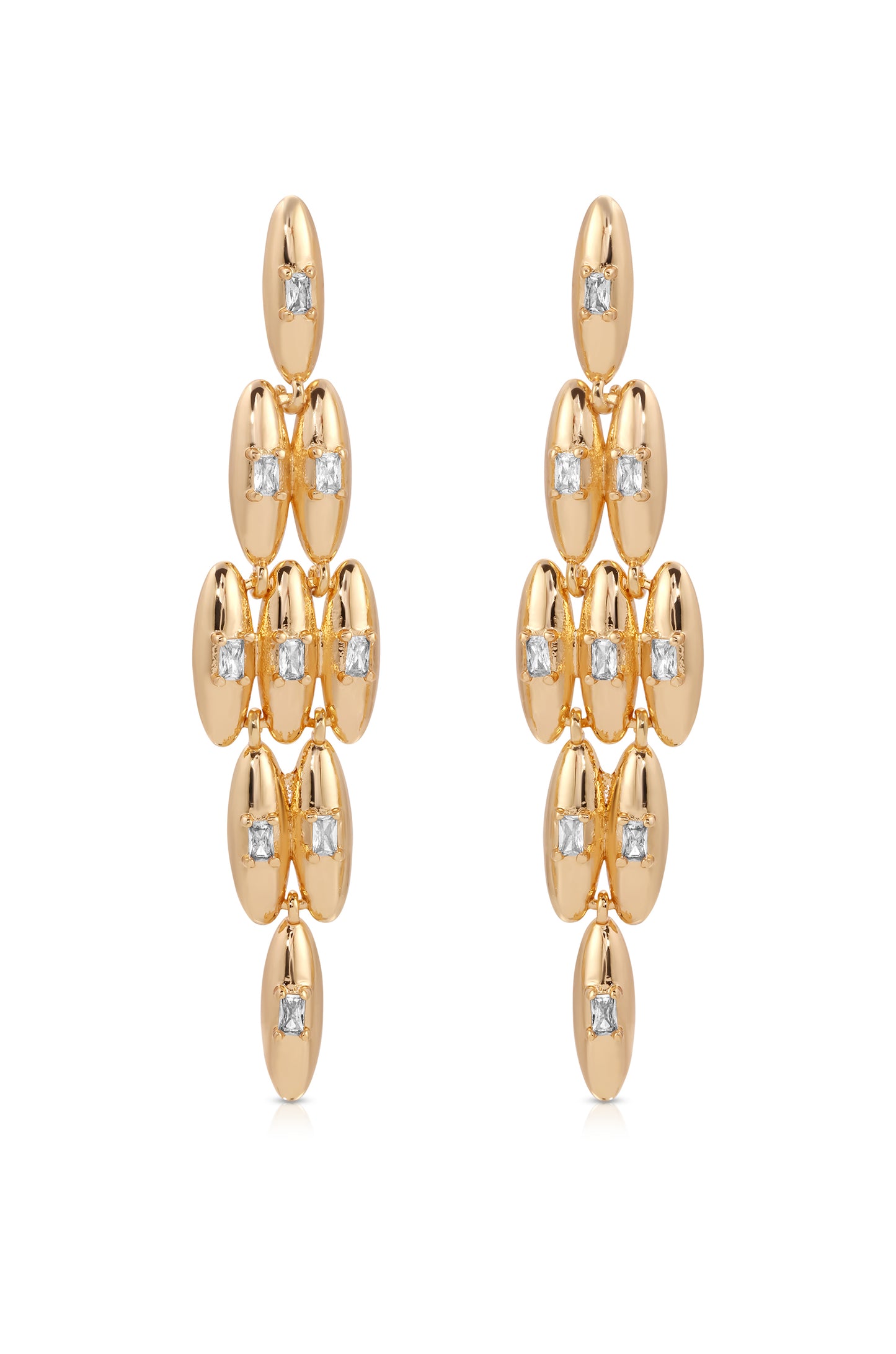 Oval Dome Baguette Dangle Earrings