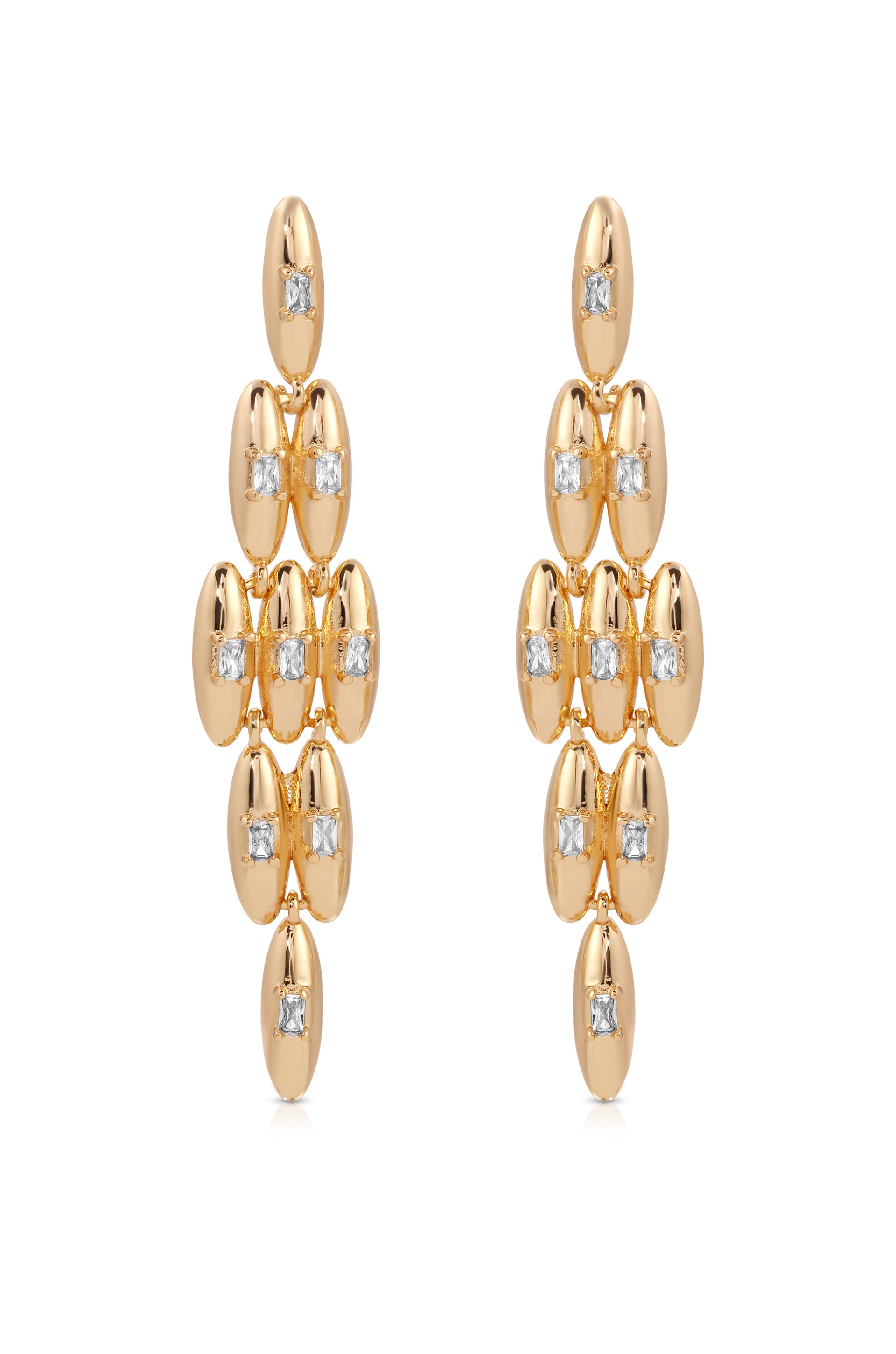 Oval Dome Baguette Dangle Earrings