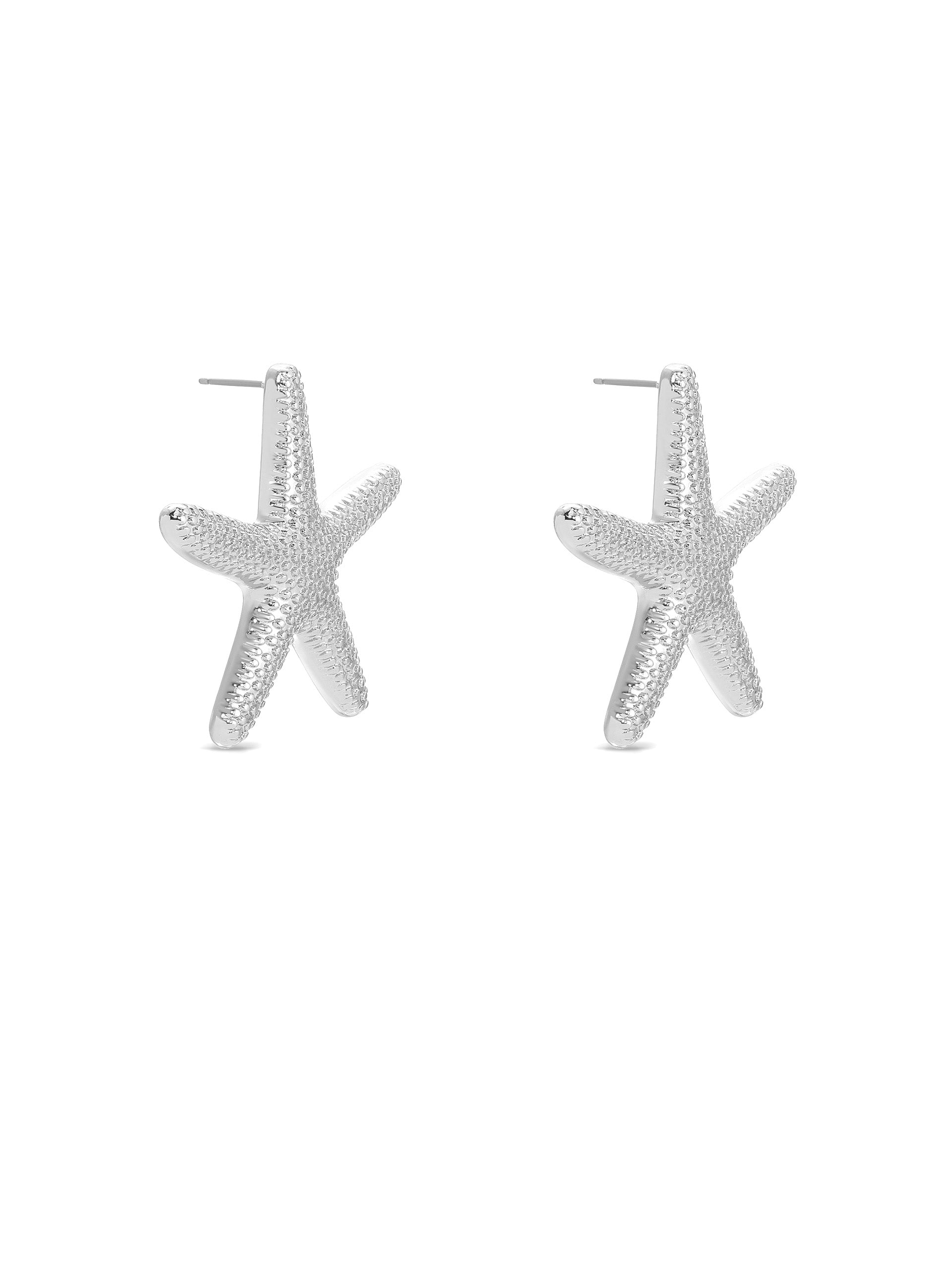 Statement Starfish Stud Earrings Silver Plated 2