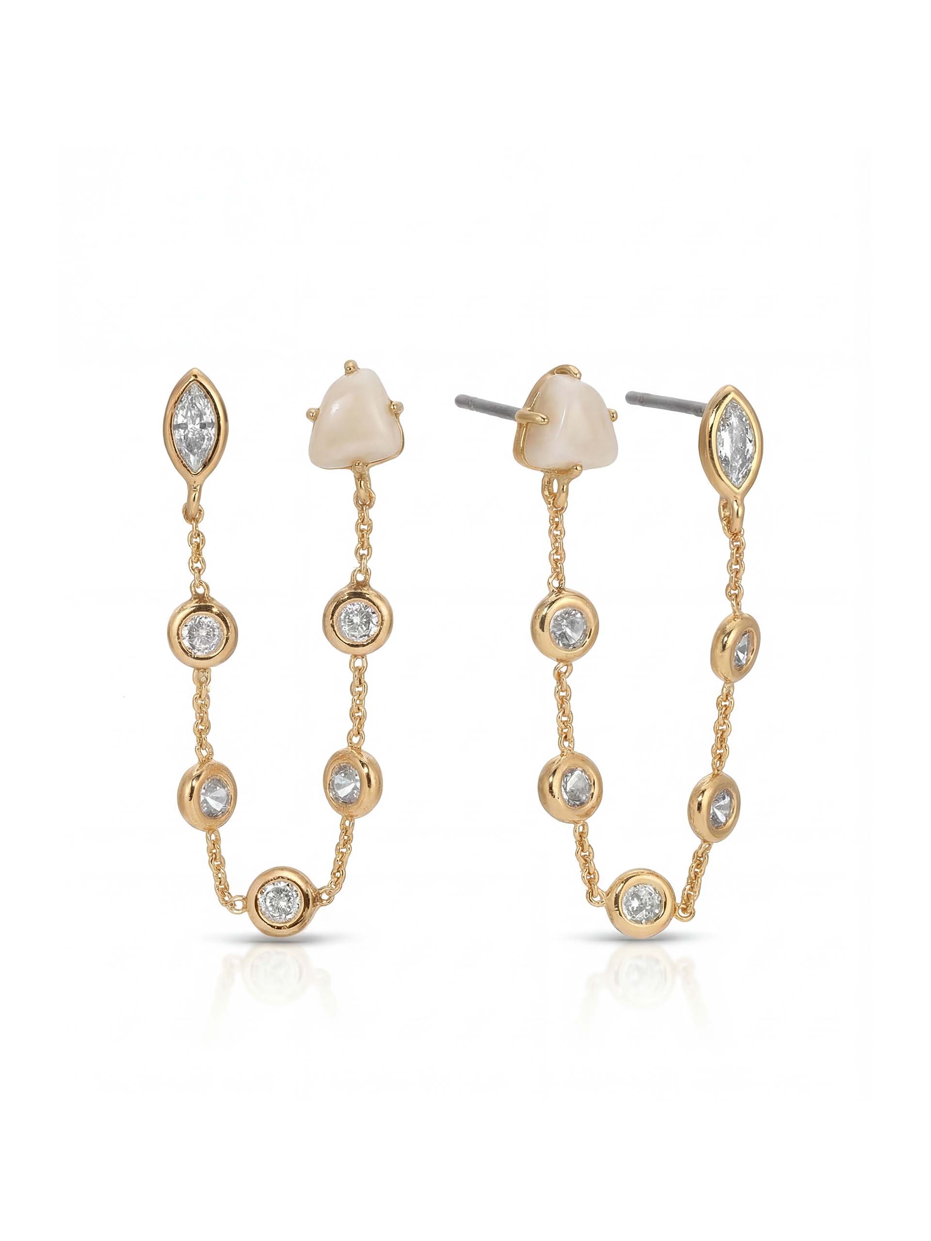 Double Piercing Bone Earrings with 18K Gold Plating 1