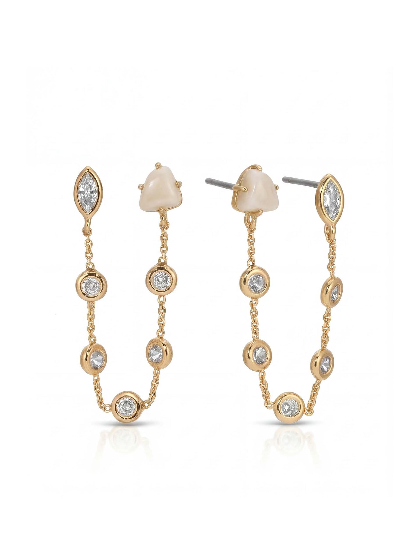 Double Piercing Bone Earrings with 18K Gold Plating 1