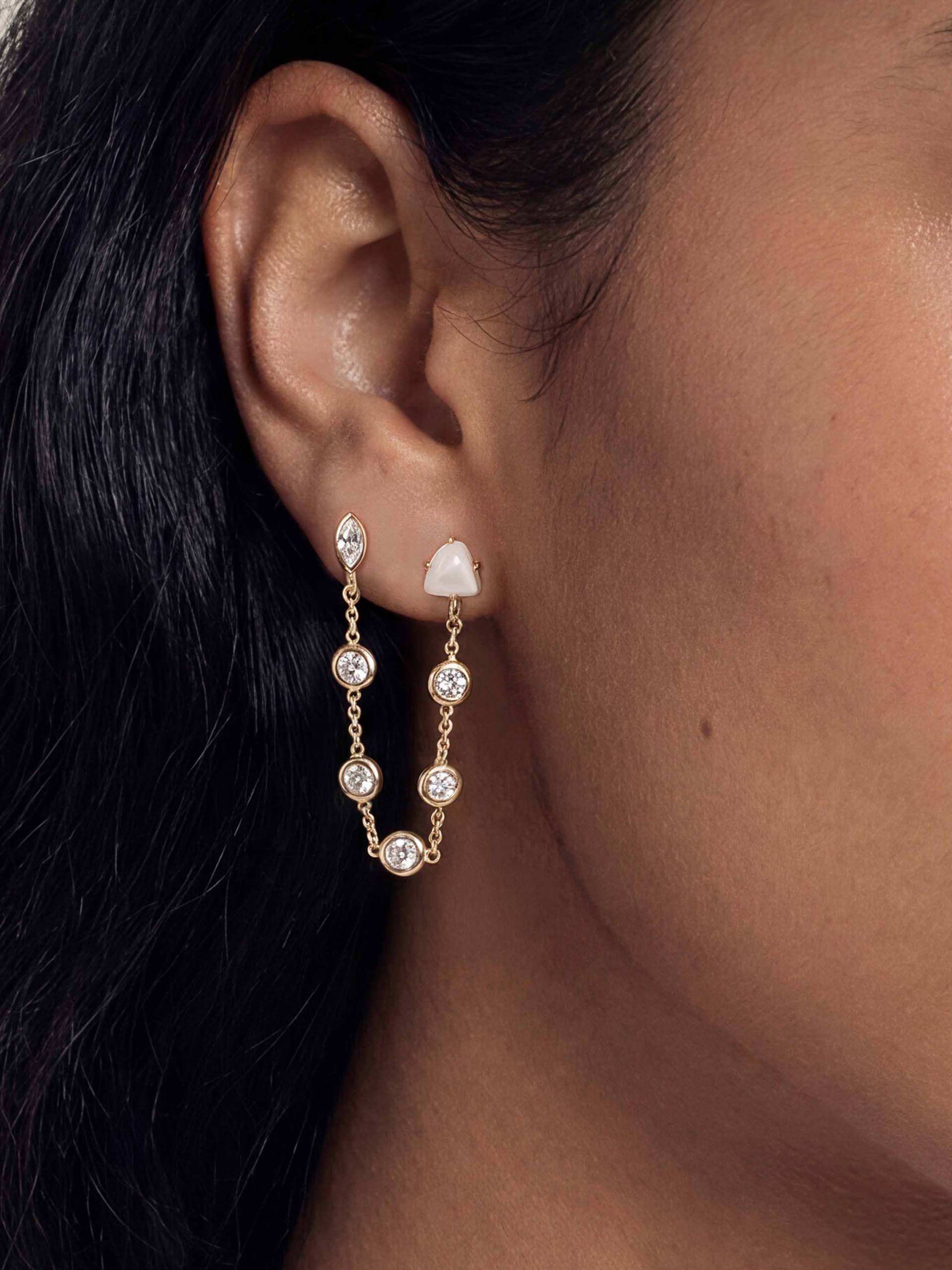 Double Piercing Bone Earrings with 18K Gold Plating 3