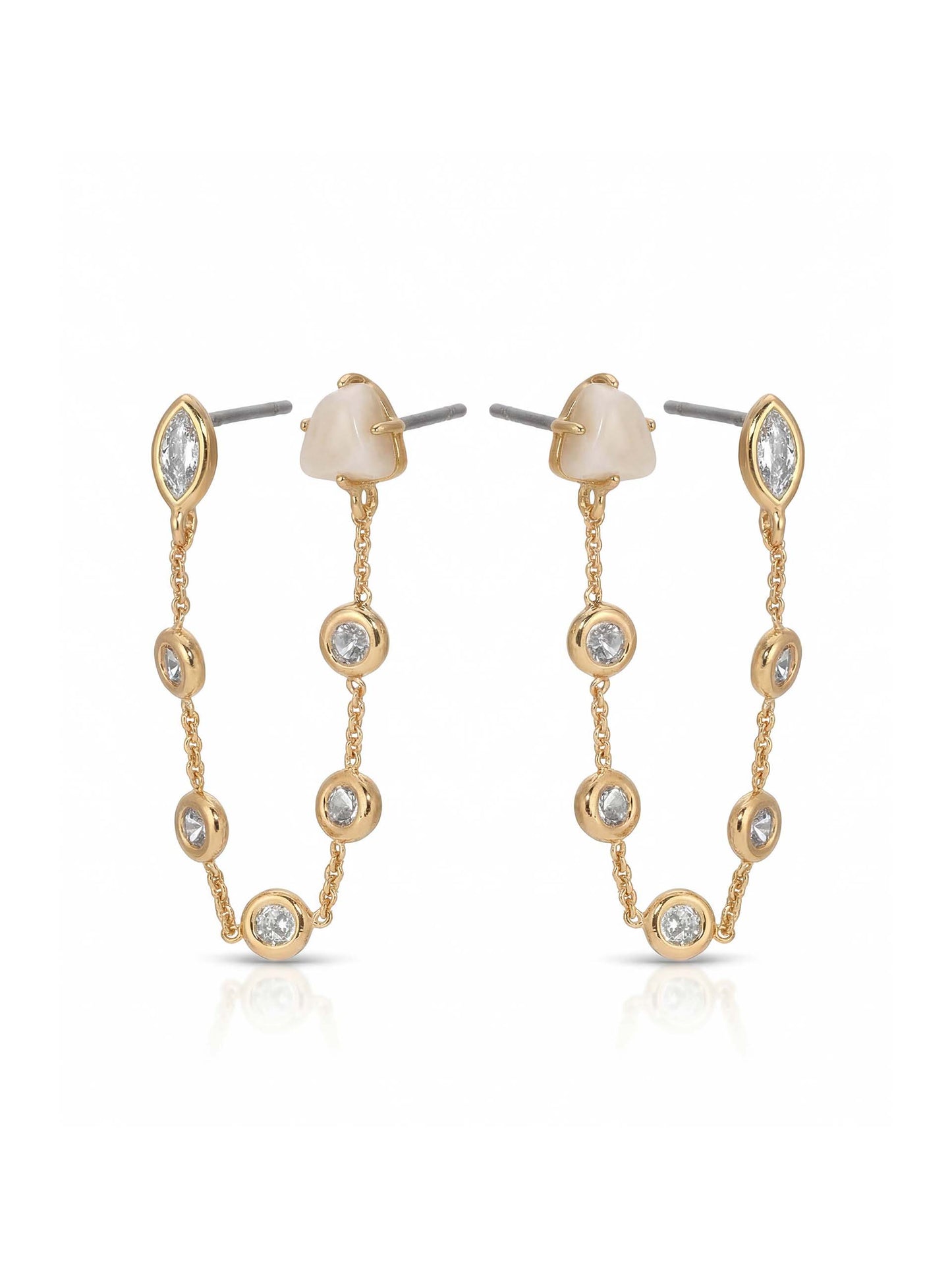 Double Piercing Bone Earrings with 18K Gold Plating 2