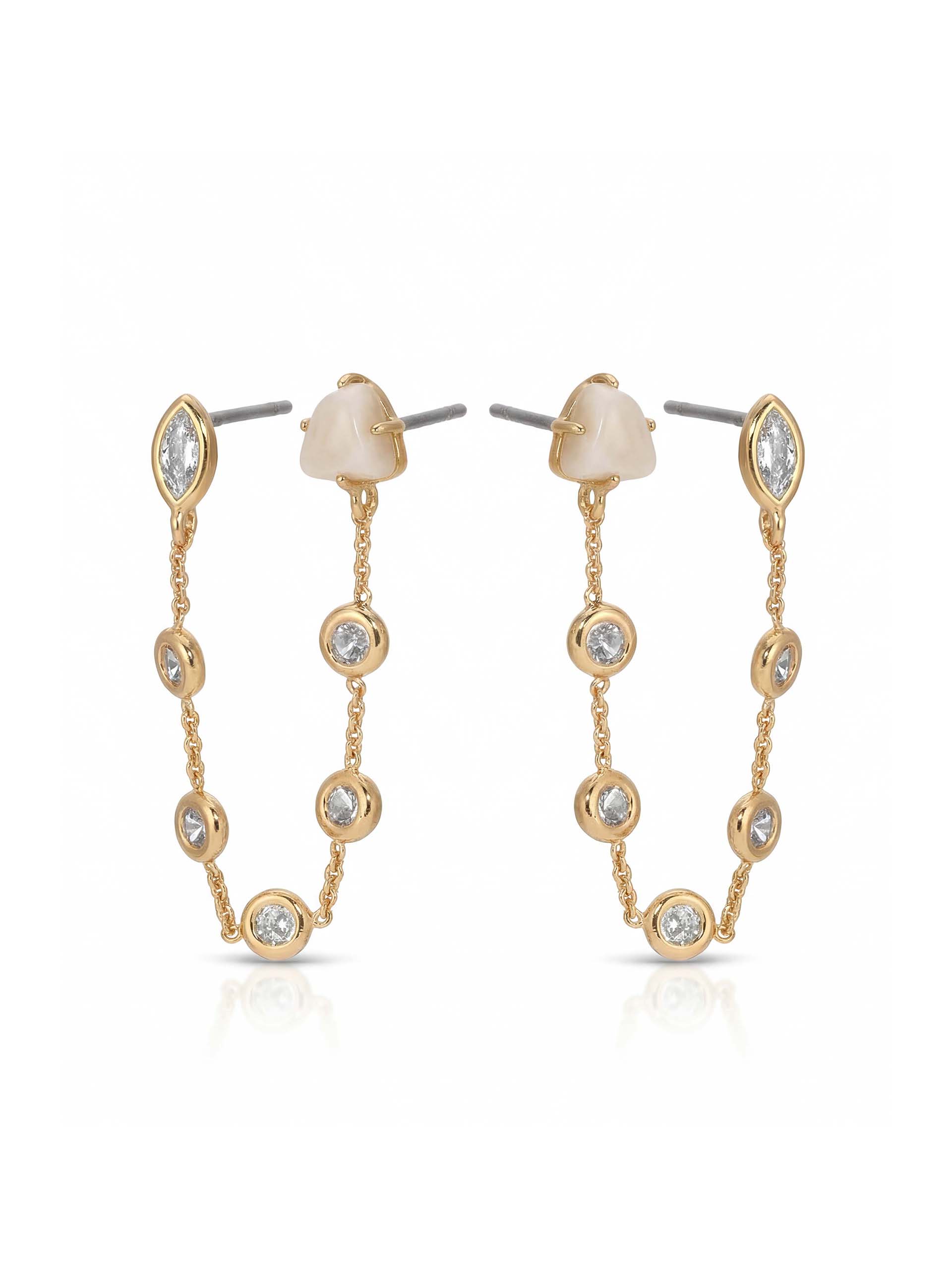 Double Piercing Bone Earrings with 18K Gold Plating 2