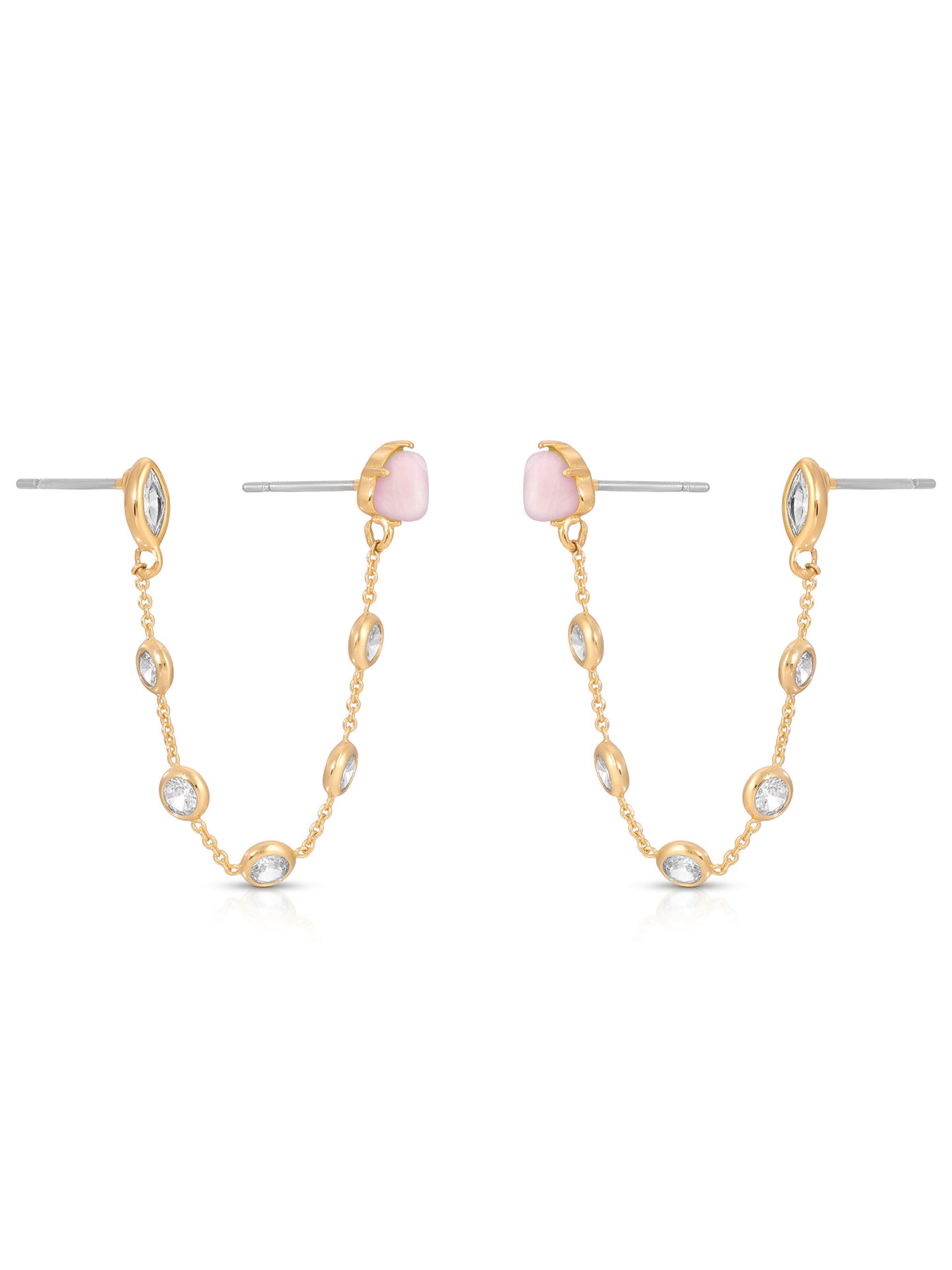 Double Piercing Rose Quartz Earrings