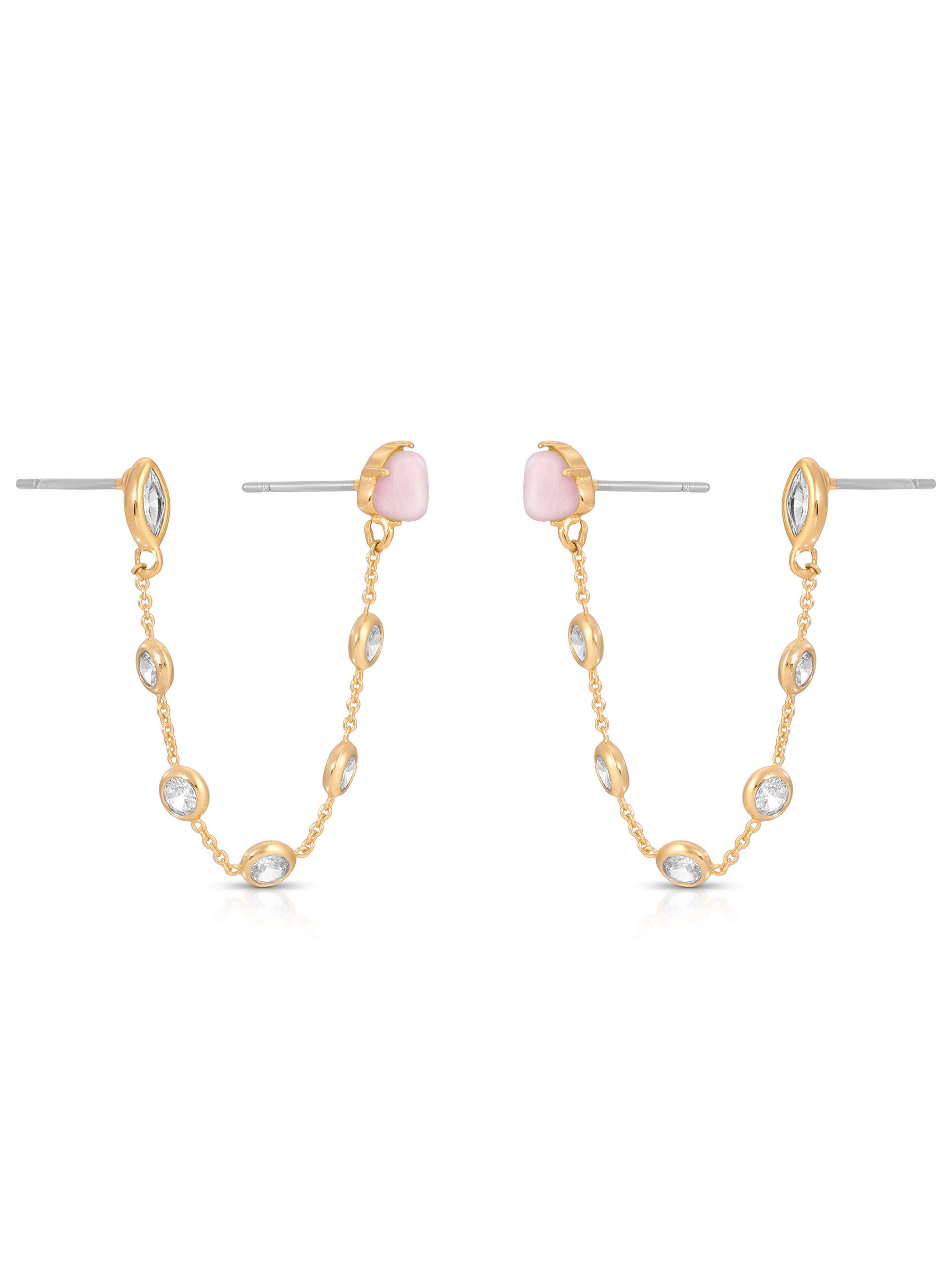 Double Piercing Rose Quartz Earrings
