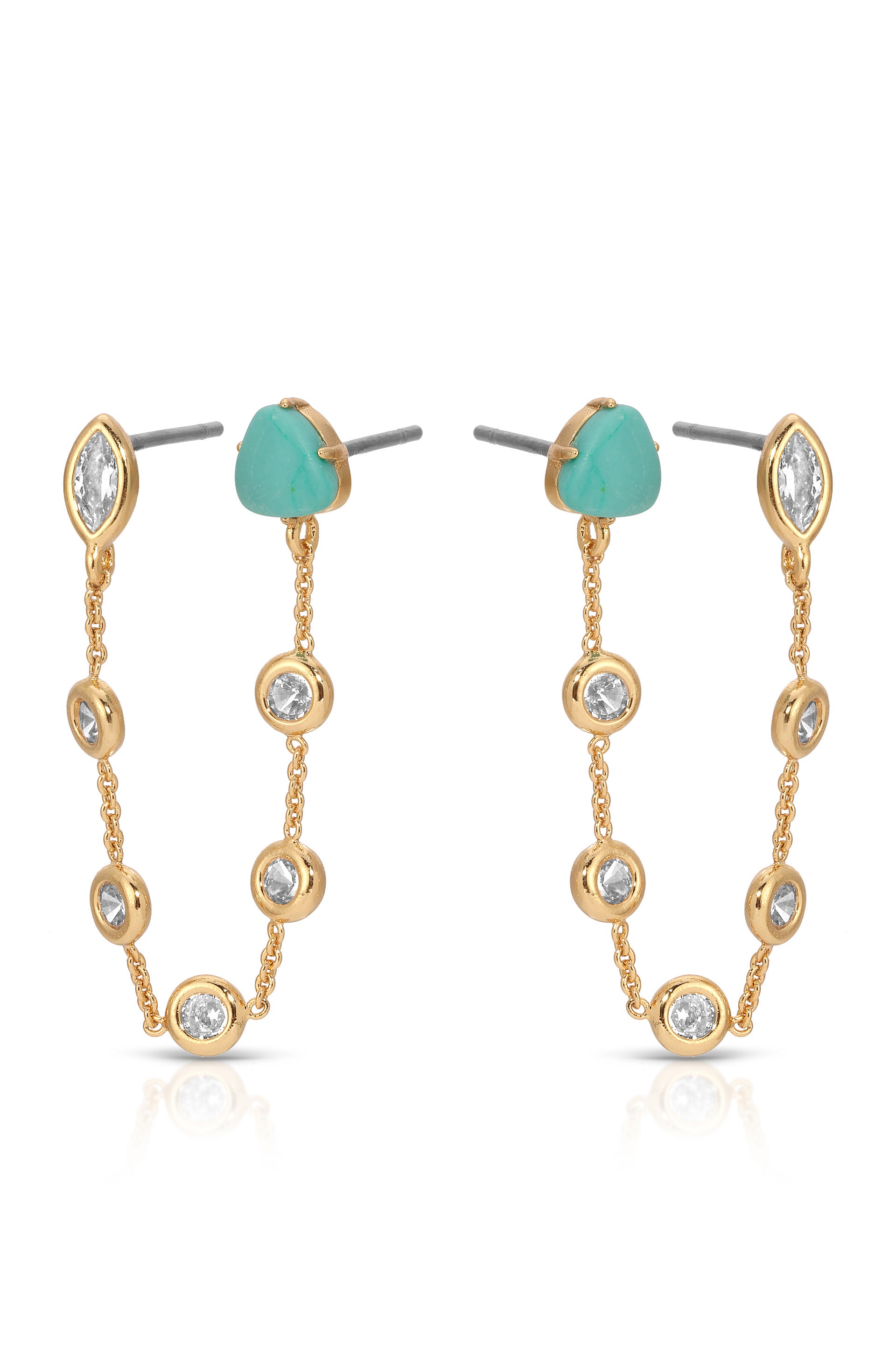 Double Piercing Turquoise Earrings side