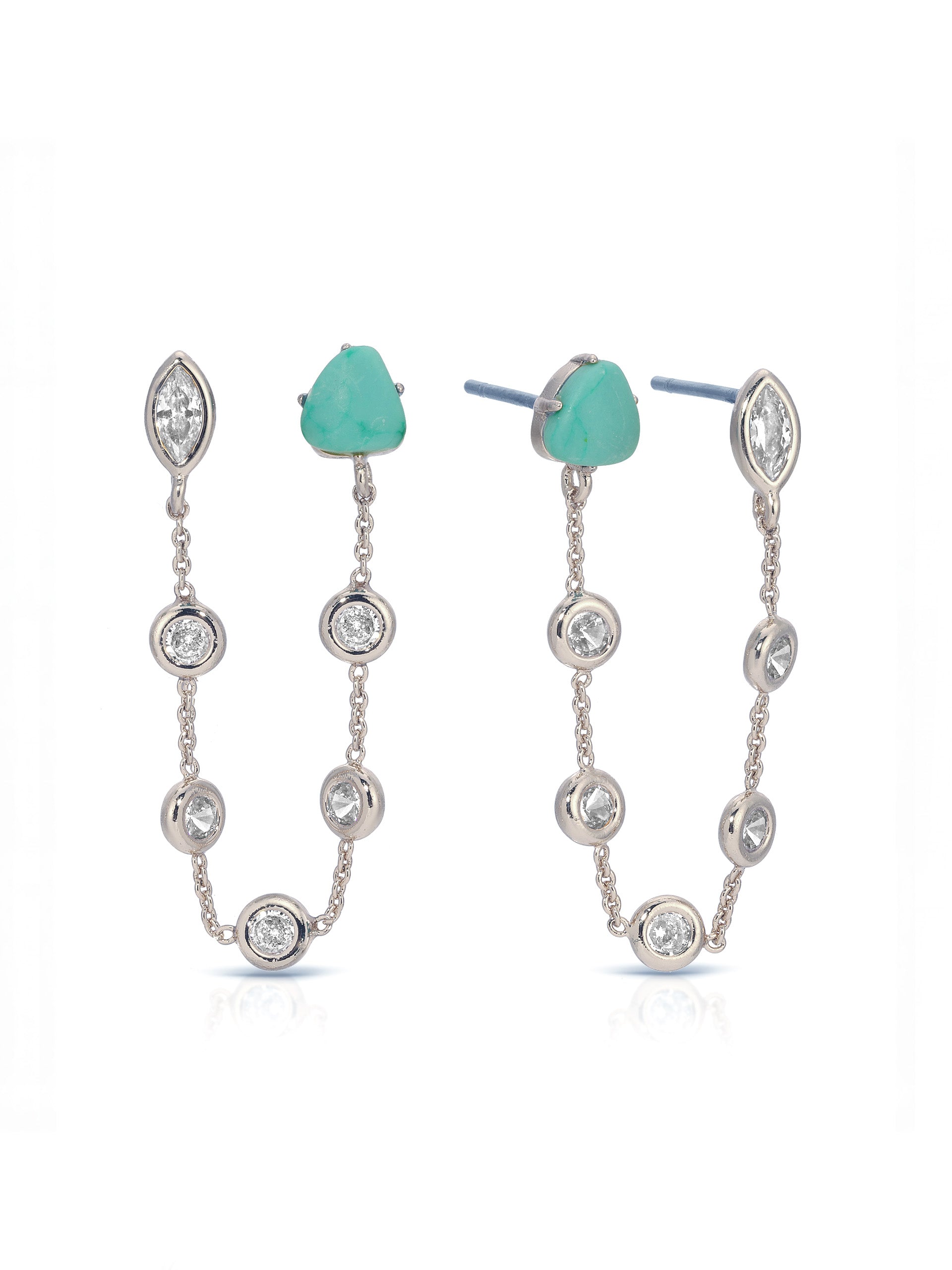 Double Piercing Turquoise Earrings Turquoise with Silver Plating 1